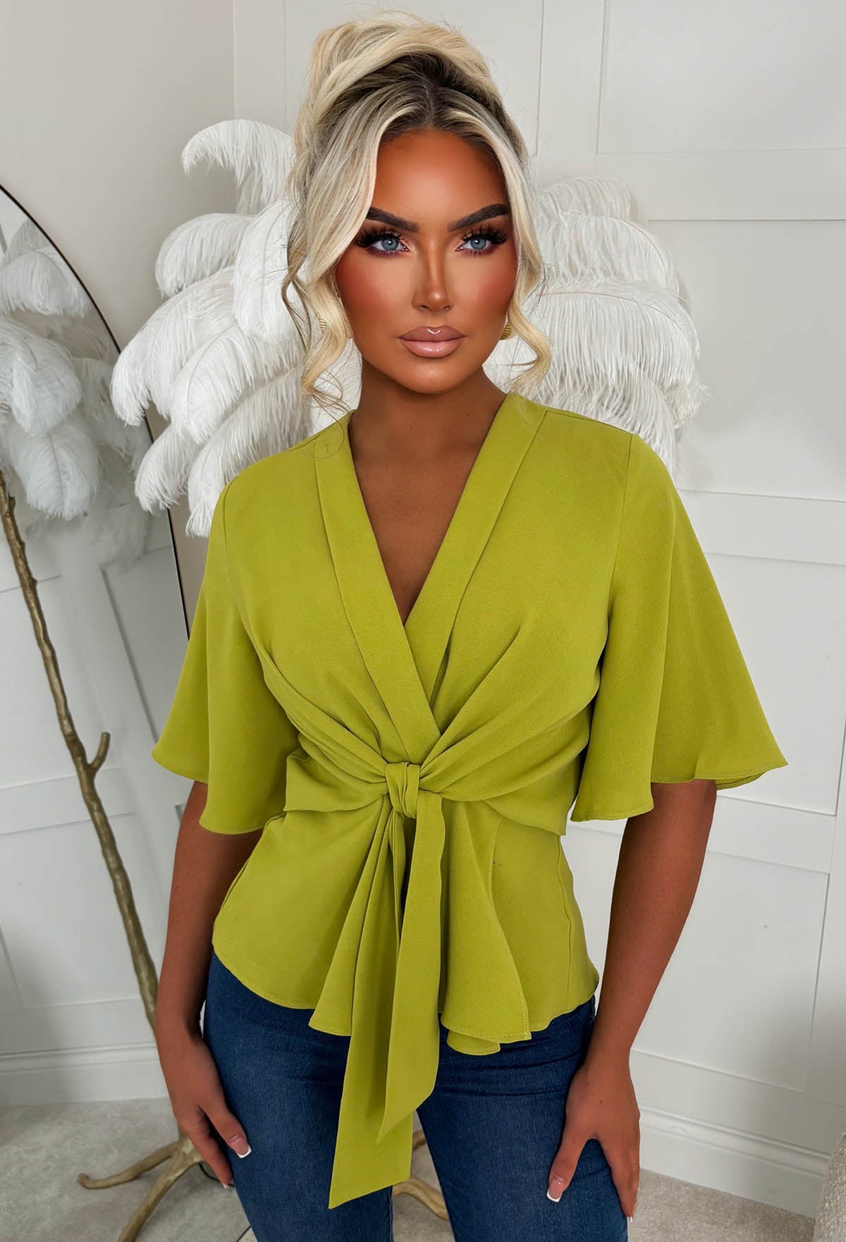 Knot Yours Green Knot Front Short Sleeve Top