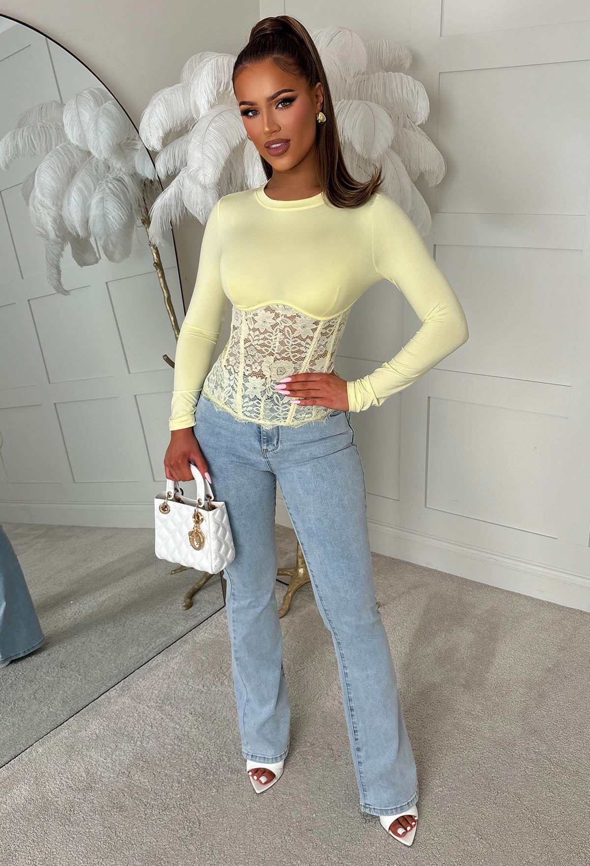 Lace Daydream Yellow Long Sleeve Corset Top