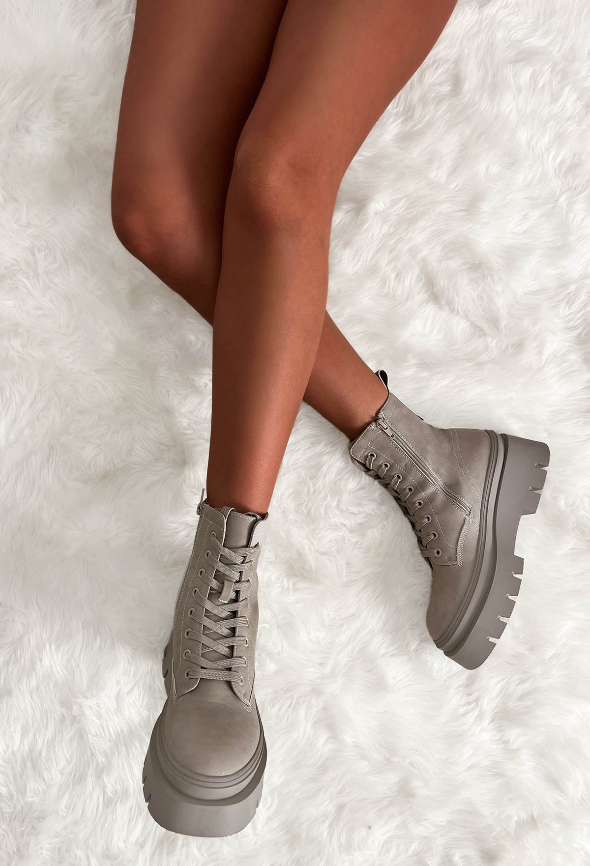 Lace Me Up Grey Faux Suede Boots