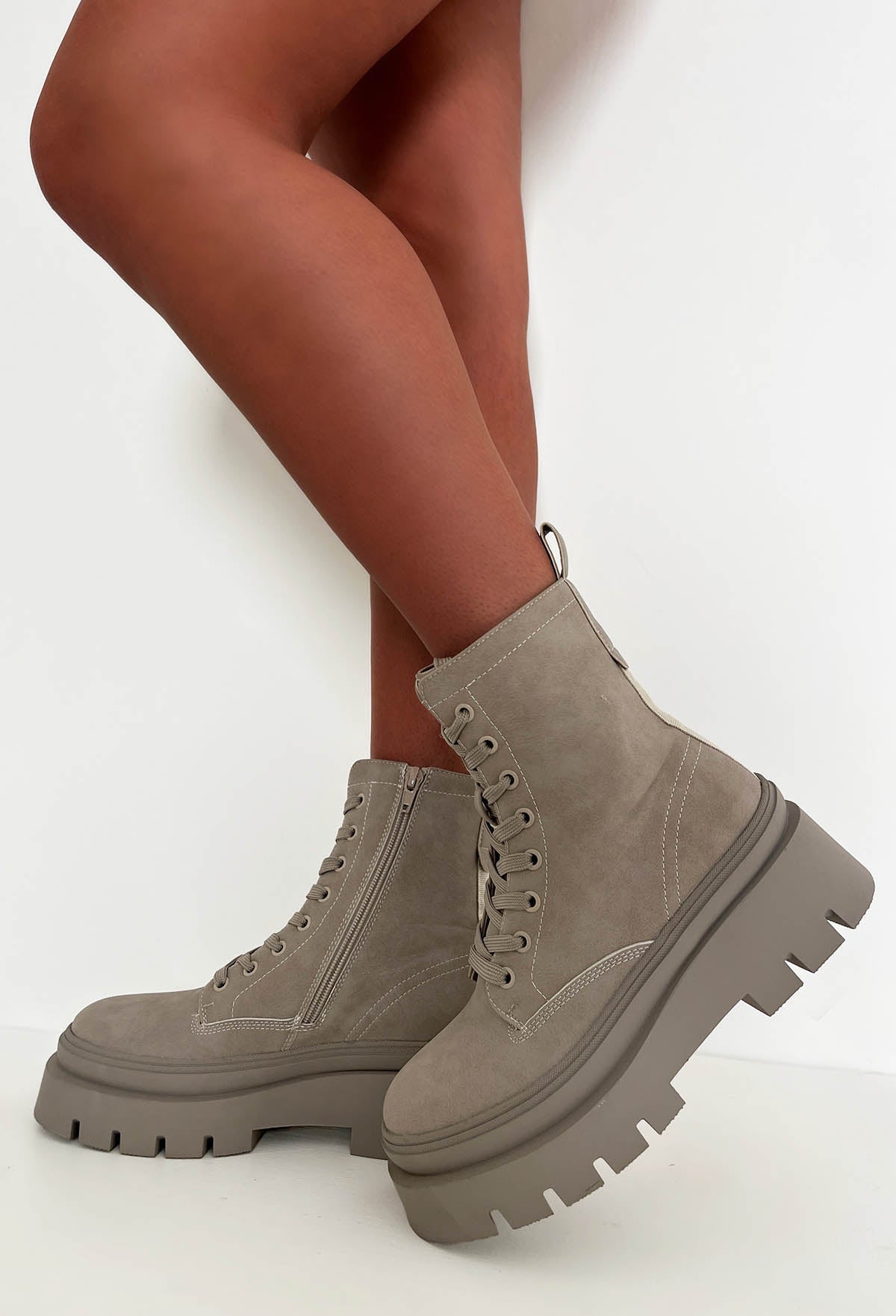 Lace Me Up Grey Faux Suede Boots