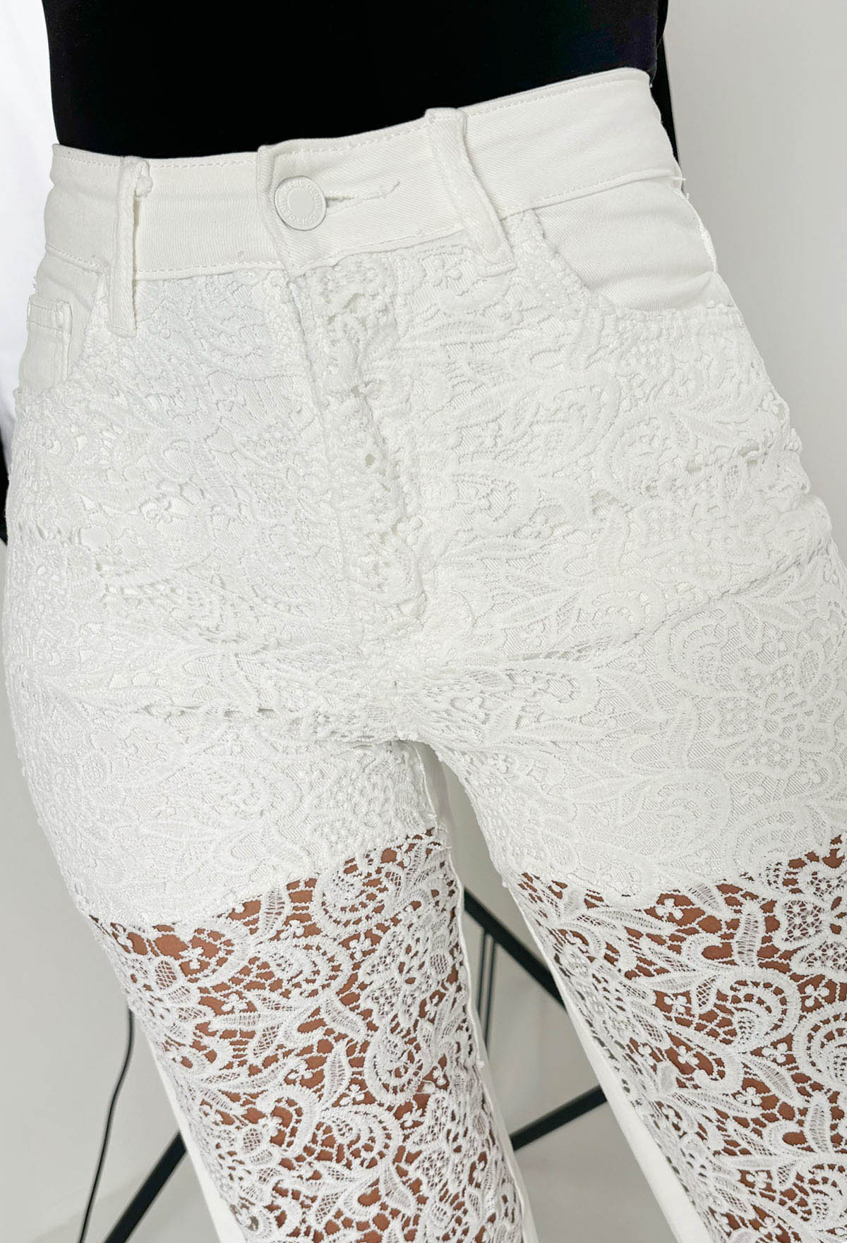 Lace Me Up White Lace Front Stretch Jeans