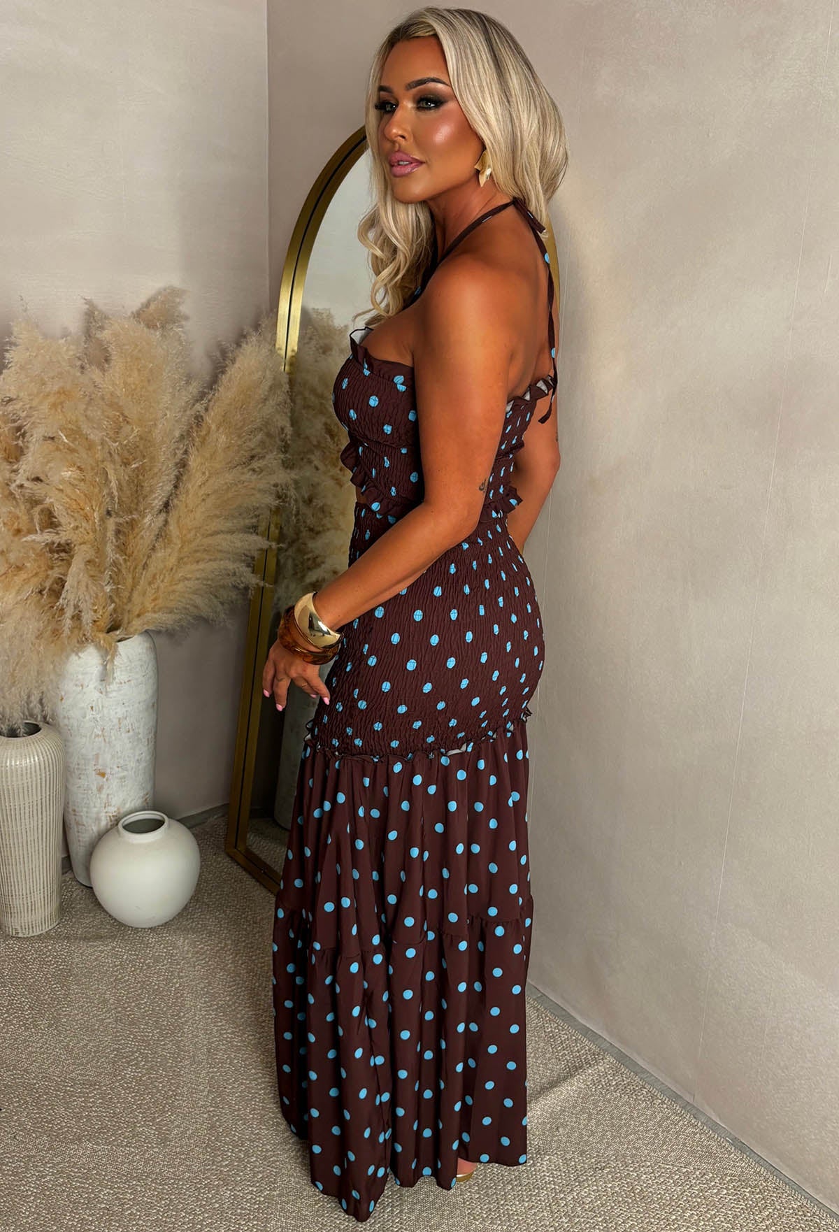 Ladybug Chocolate Brown Polka Dot Maxi Dress