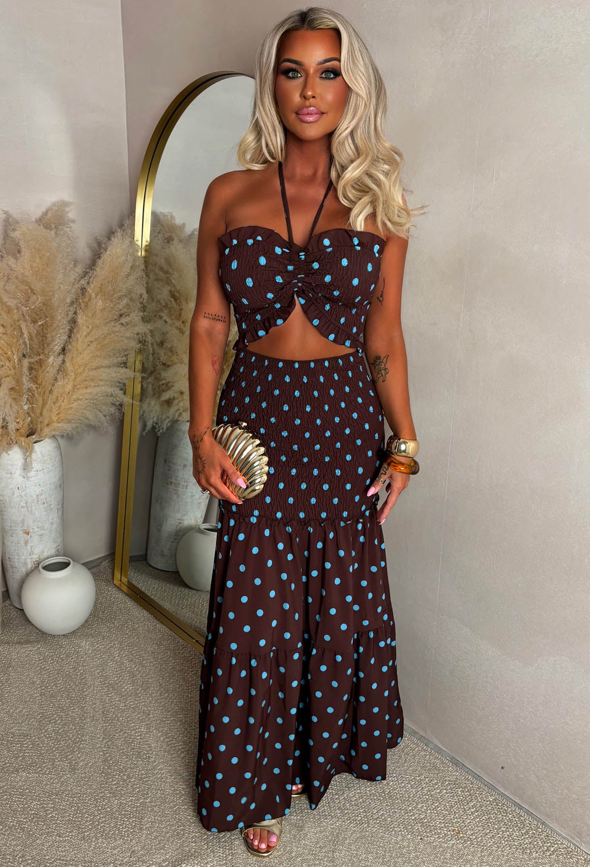 Ladybug Chocolate Brown Polka Dot Maxi Dress