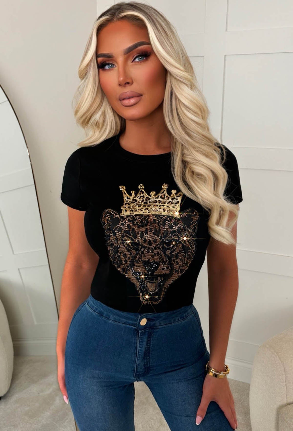 Leopard Lies Black Graphic Print T-shirt