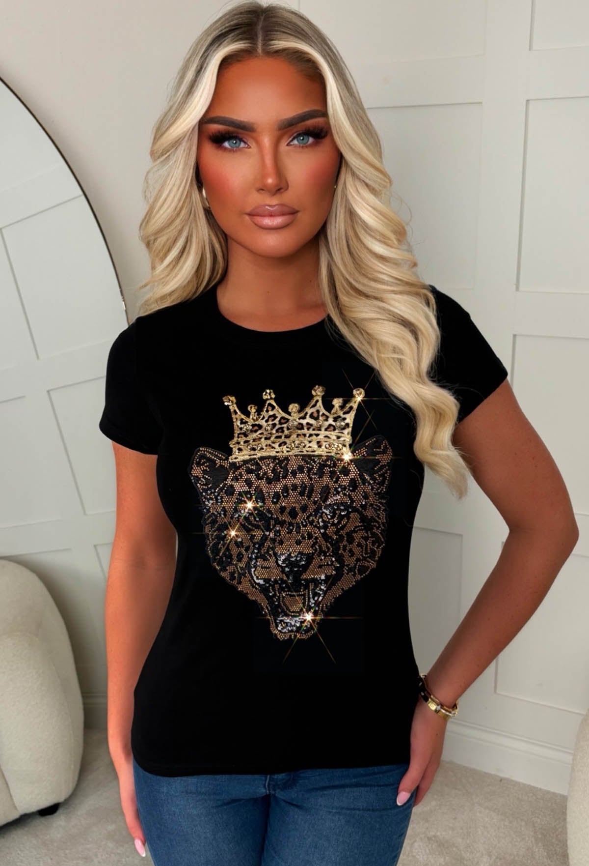 Leopard Lies Black Graphic Print T-shirt