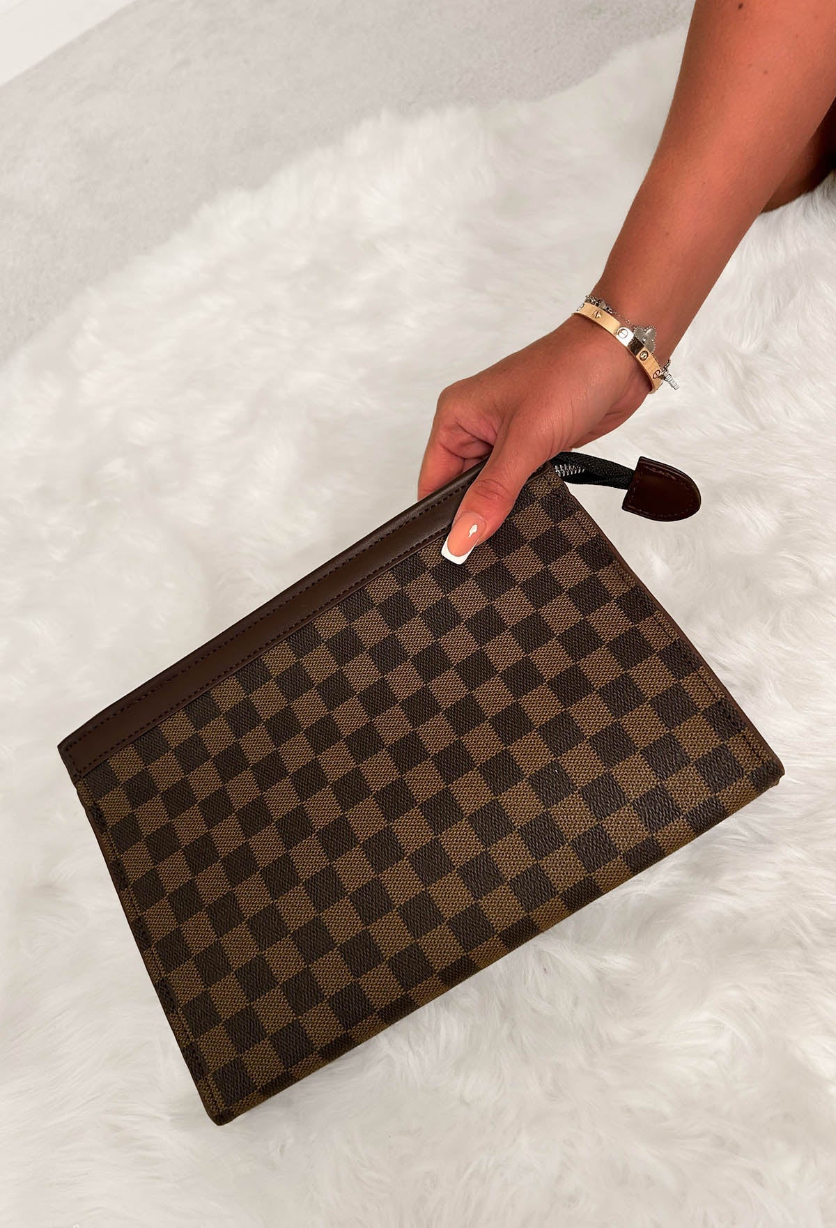 Let Me Love You Brown Printed Clutch Bag