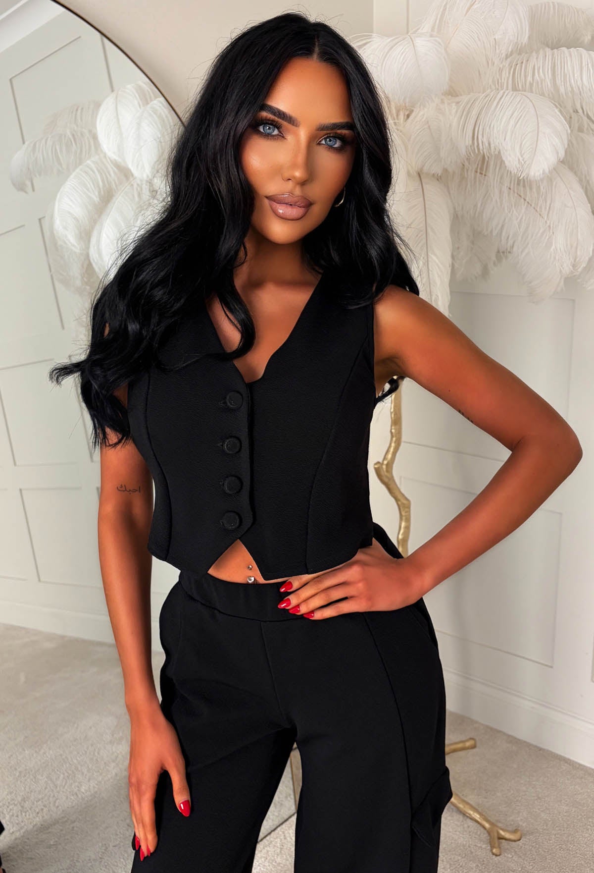 Lined Up For More Black Waistcoat & Cargo Trouser Co-ord Set