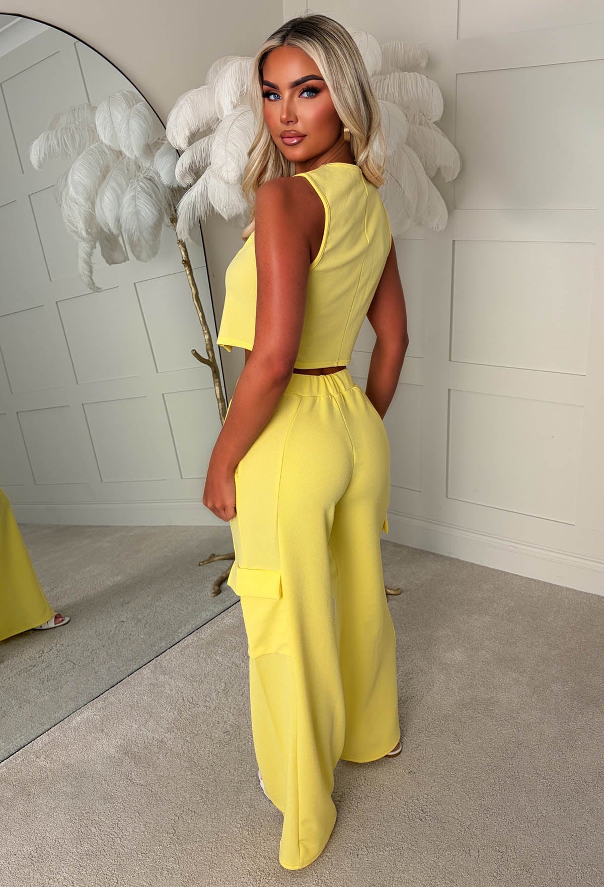 Lined Up For More Lemon Waistcoat & Cargo Trouser Co-Ord Set