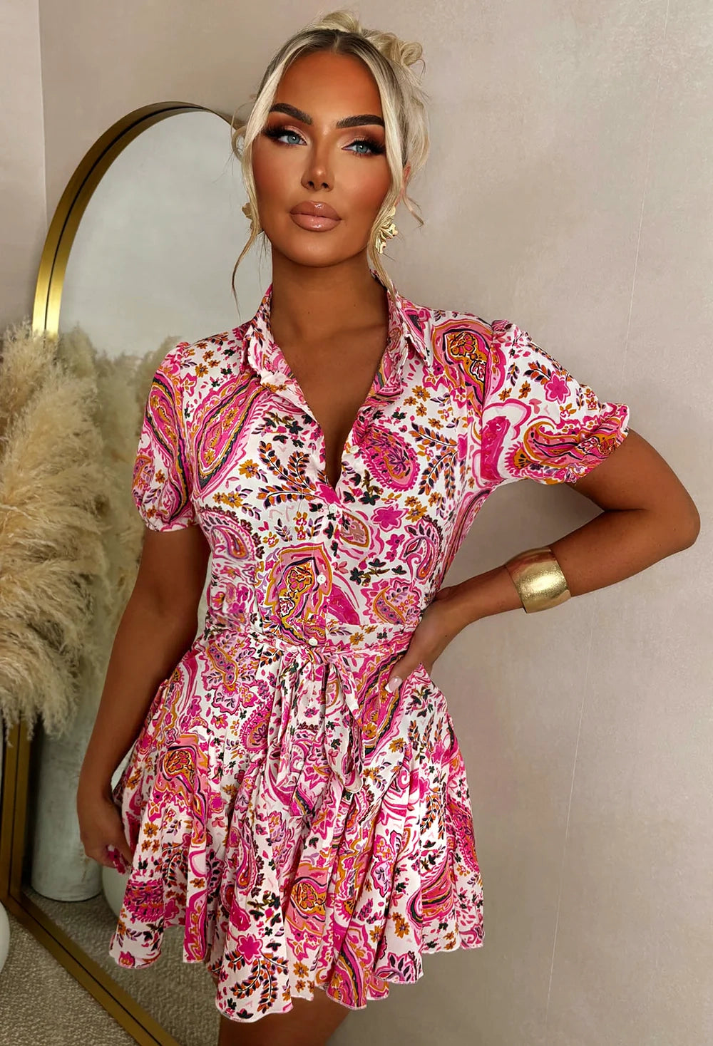 pink paisley shirt dress Juicy Couture Shirt Dress Womens 6 Pink Paisley Print Tunic Knee Length