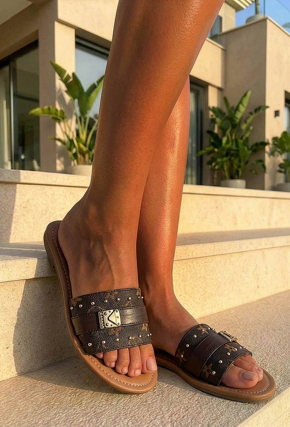 Logo Baby Brown Printed Sliders