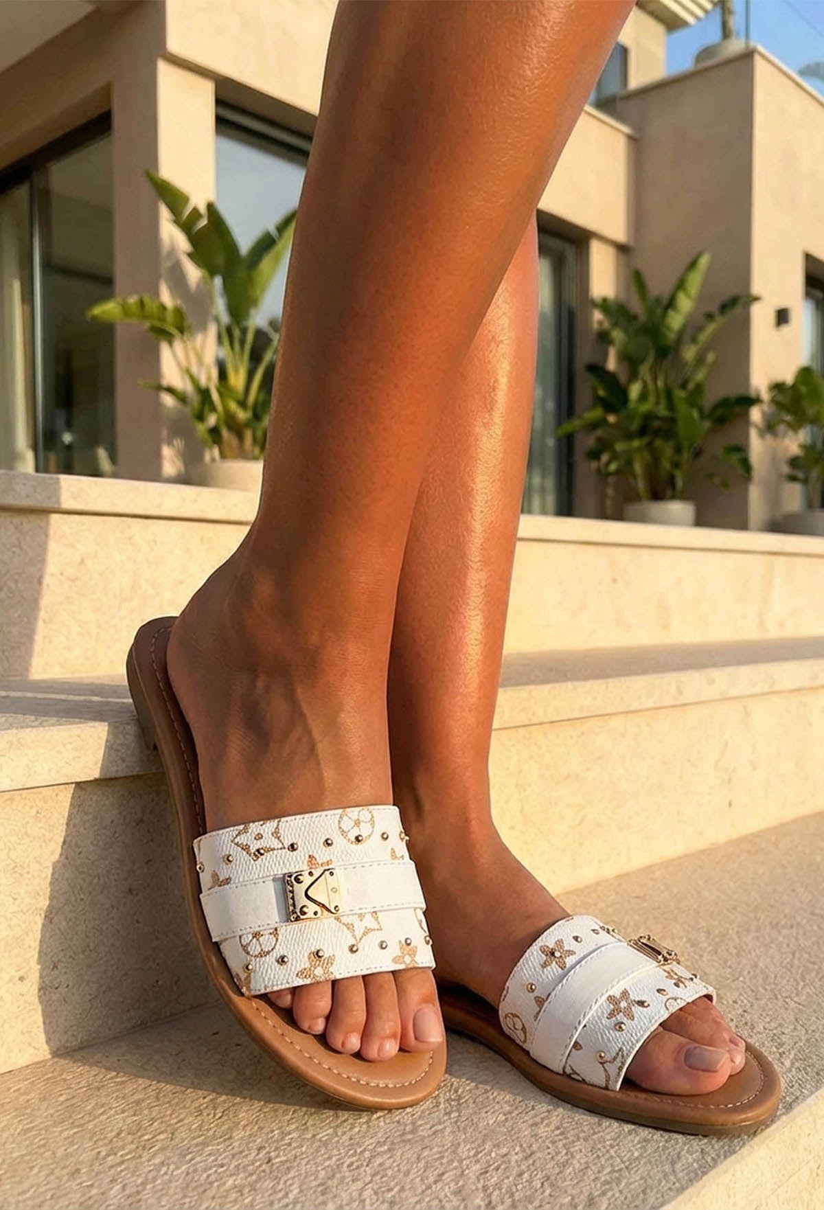 Logo Baby White Printed Sliders