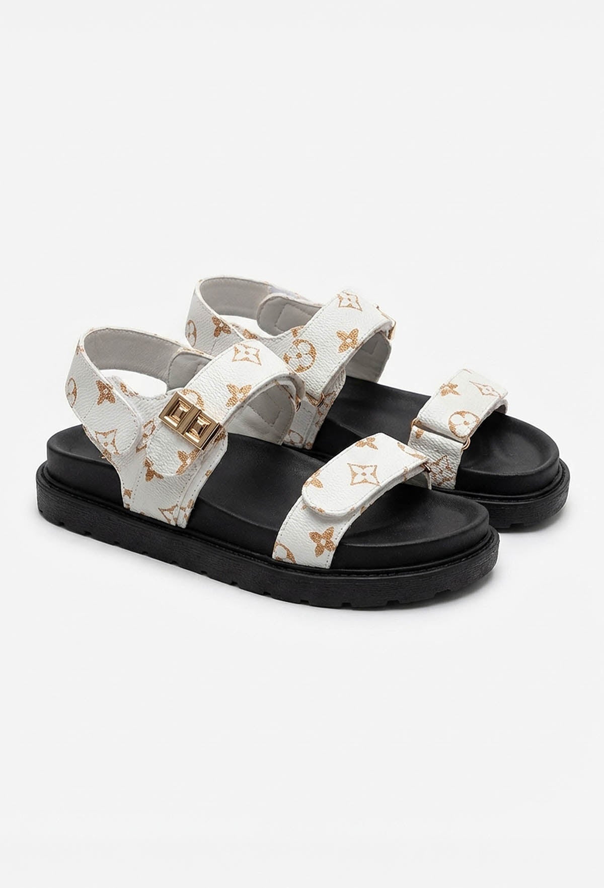 Logo Loco White Printed Ankle Strap Sliders