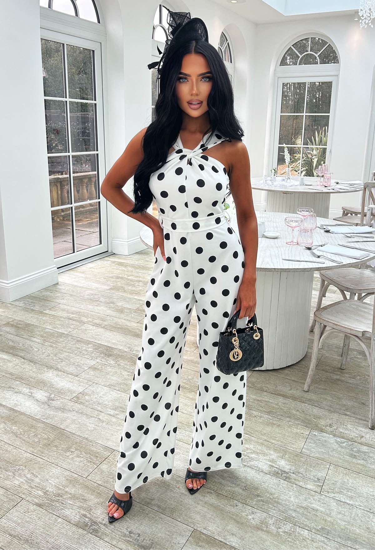 Look Like A Lady White Twist Neck Polka Dot Jumpsuit
