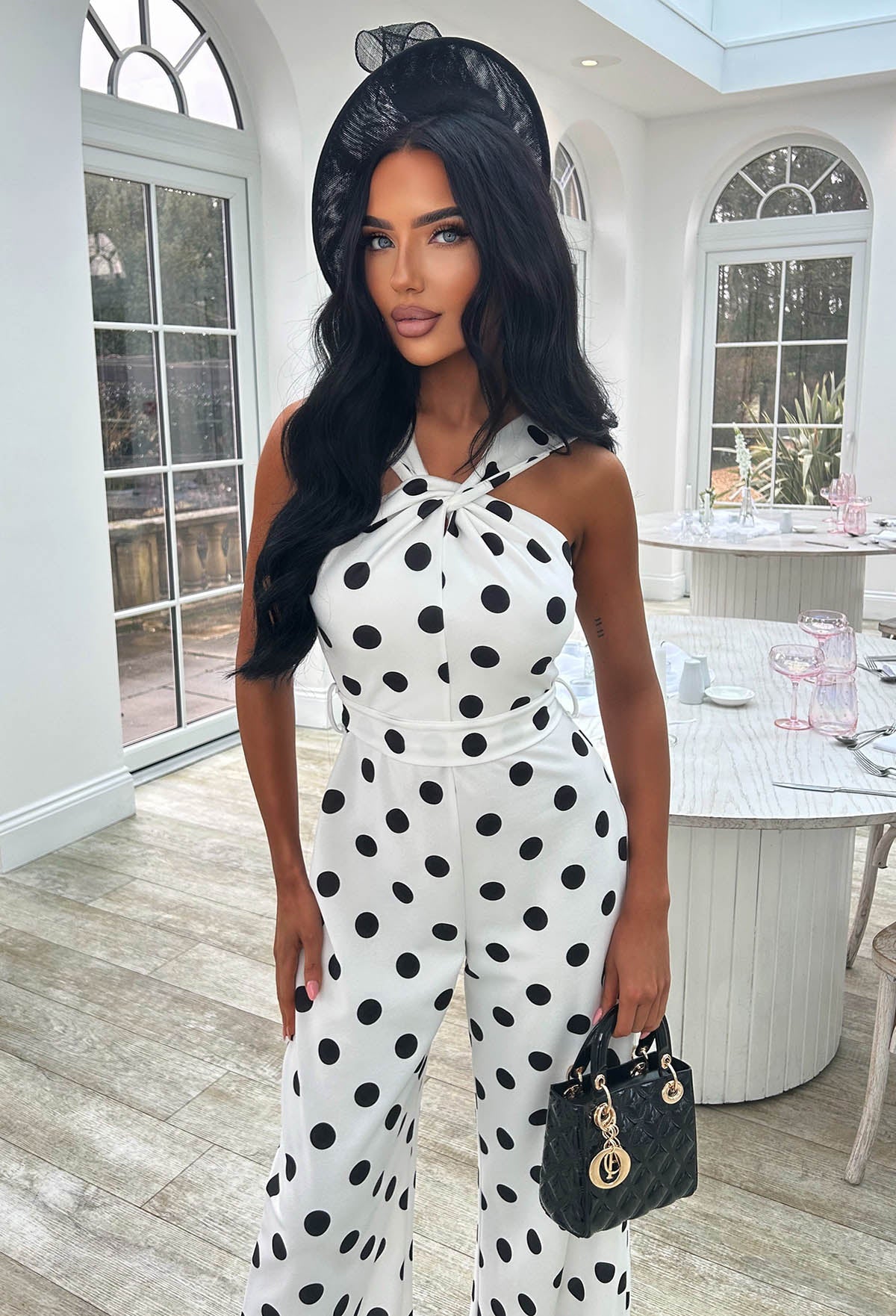 Look Like A Lady White Twist Neck Polka Dot Jumpsuit