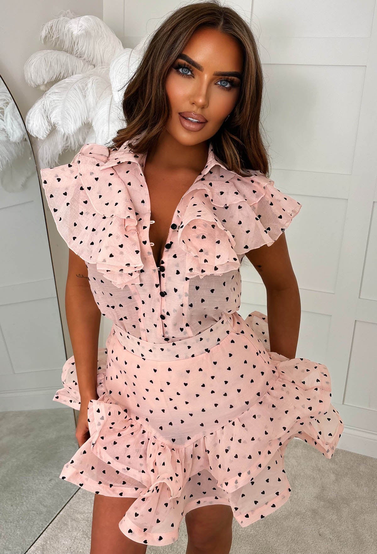 Love Always Light Pink Love Heart Blouse & Skirt Set