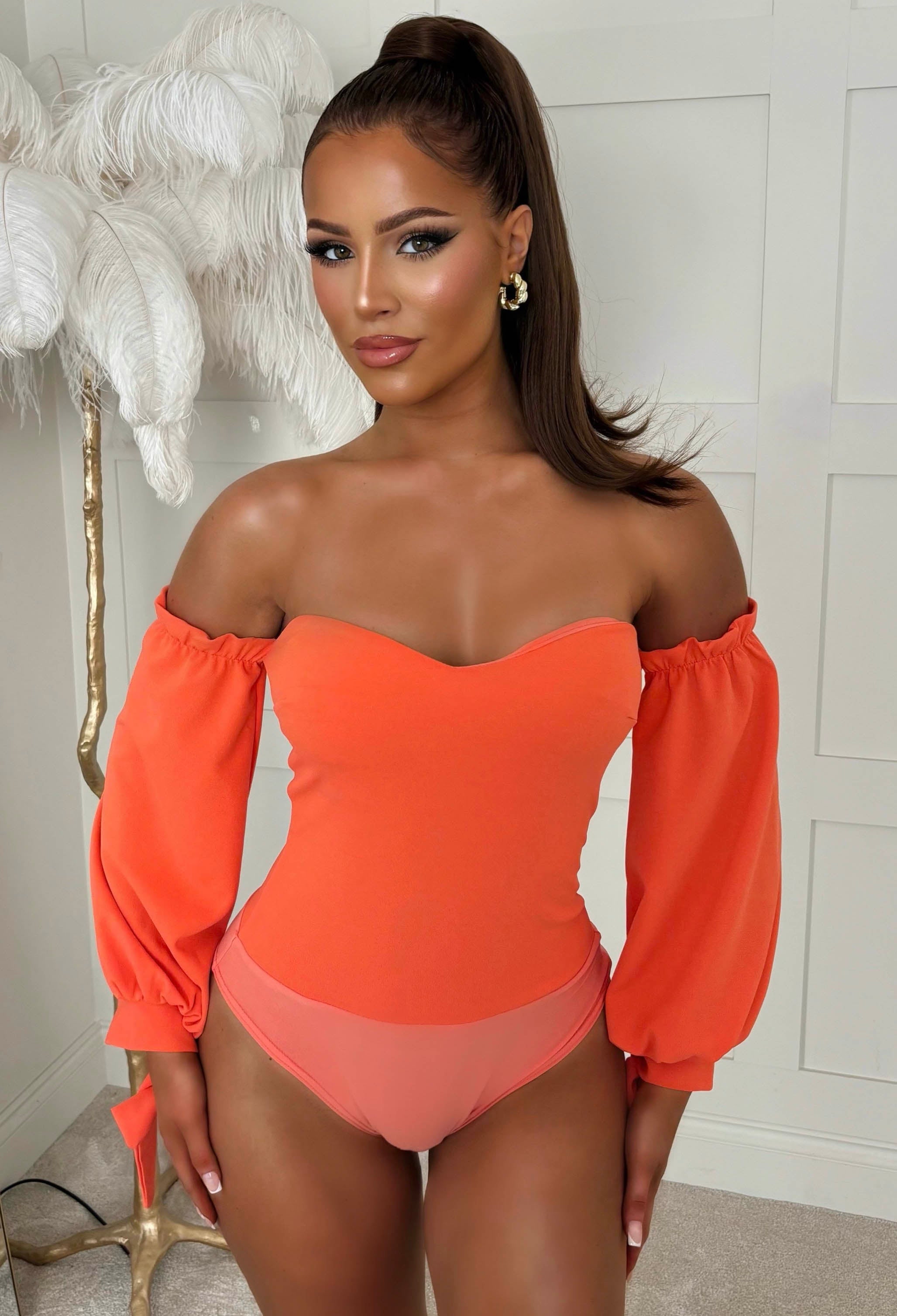 Love Haven Orange Bardot Bodysuit