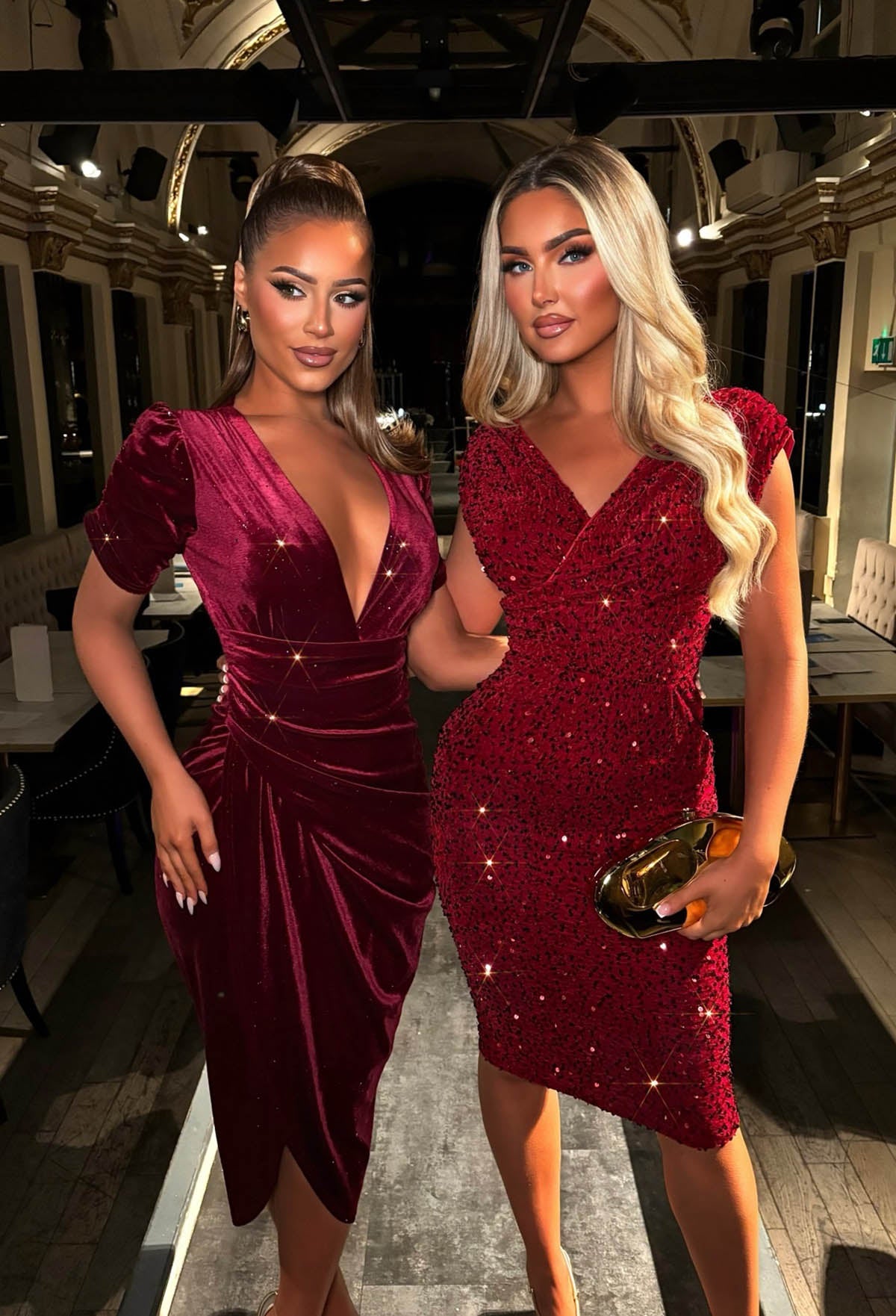 Love In Luxury Burgundy Ruched Side Foil Print Velvet Midi Dress