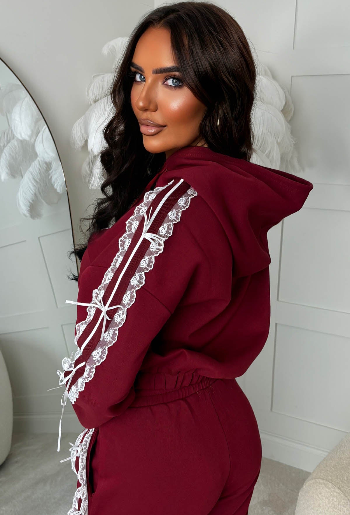 Love Me Knot Burgundy Lace Bow Lounge Co-ord Set
