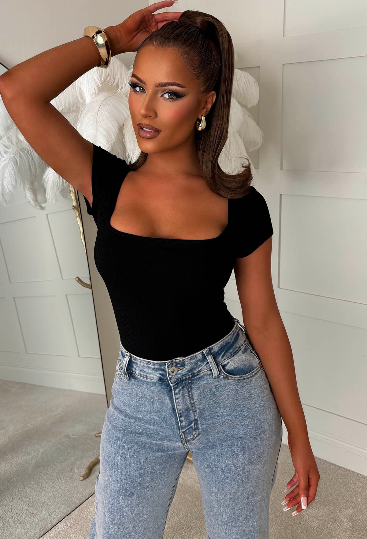 Love Me Like This Black Square Neck Ribbed Bodysuit