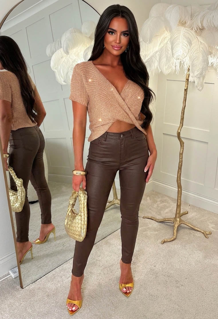 Love To Love Rose Gold Knot Detail Lurex Knitted Top
