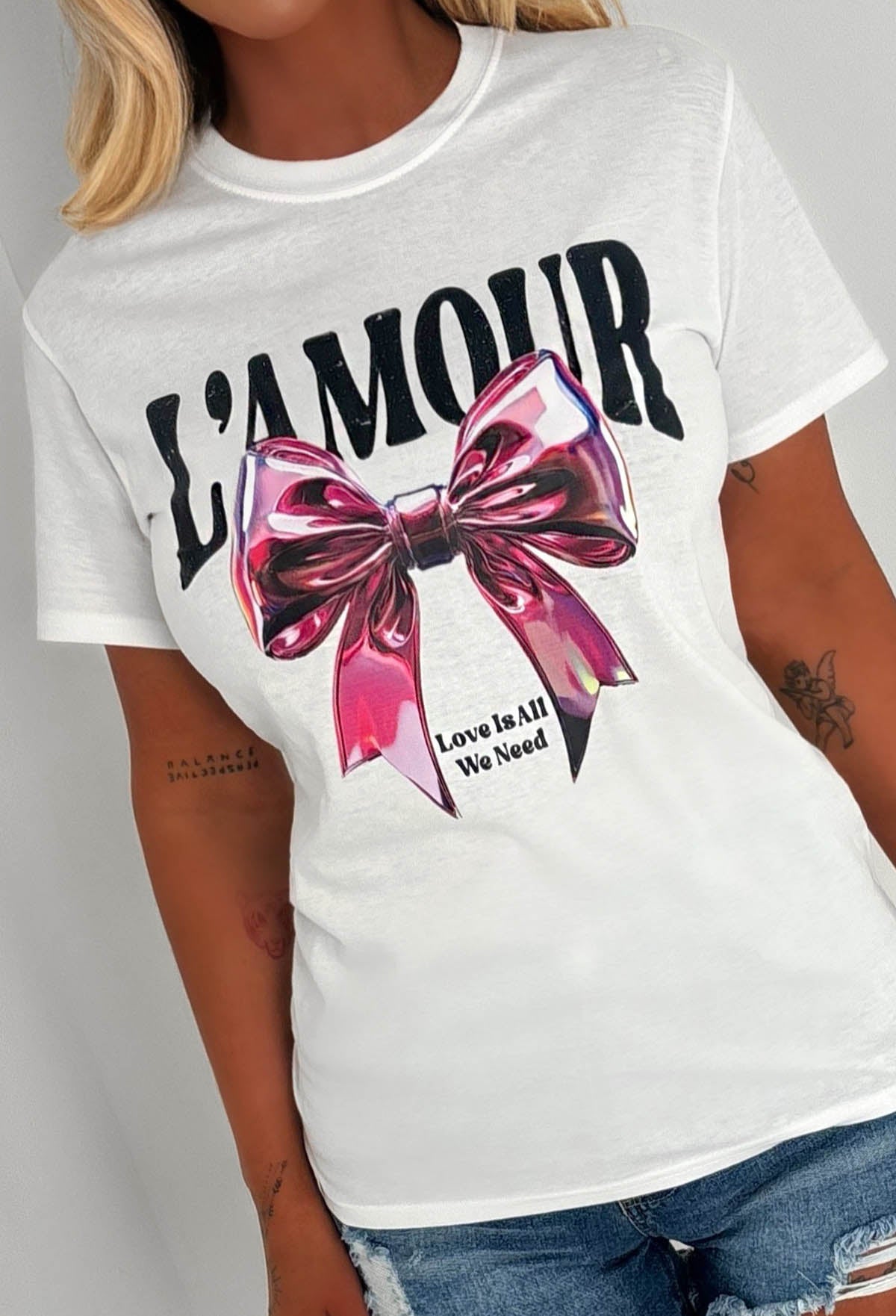 Love You More White L'amour Bow T-Shirt