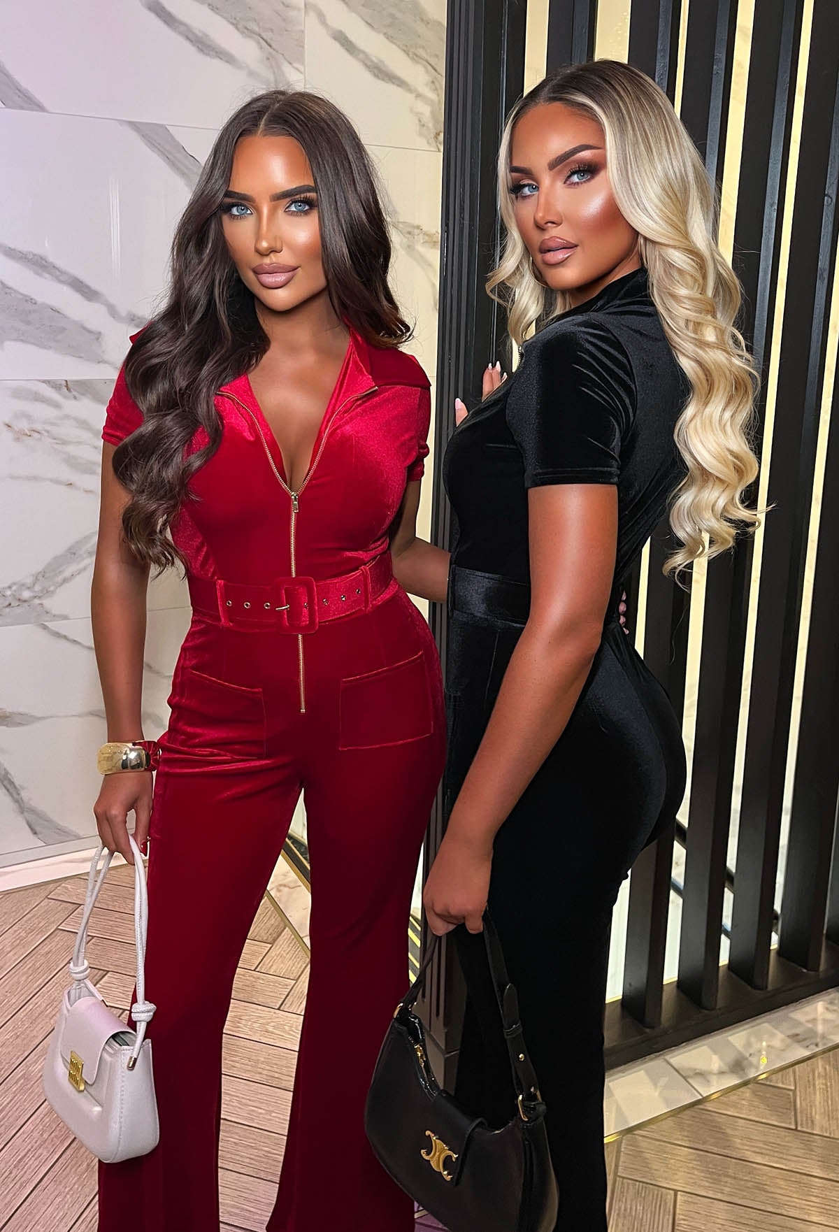 Lux Fatale Black Zip Front Velvet Jumpsuit