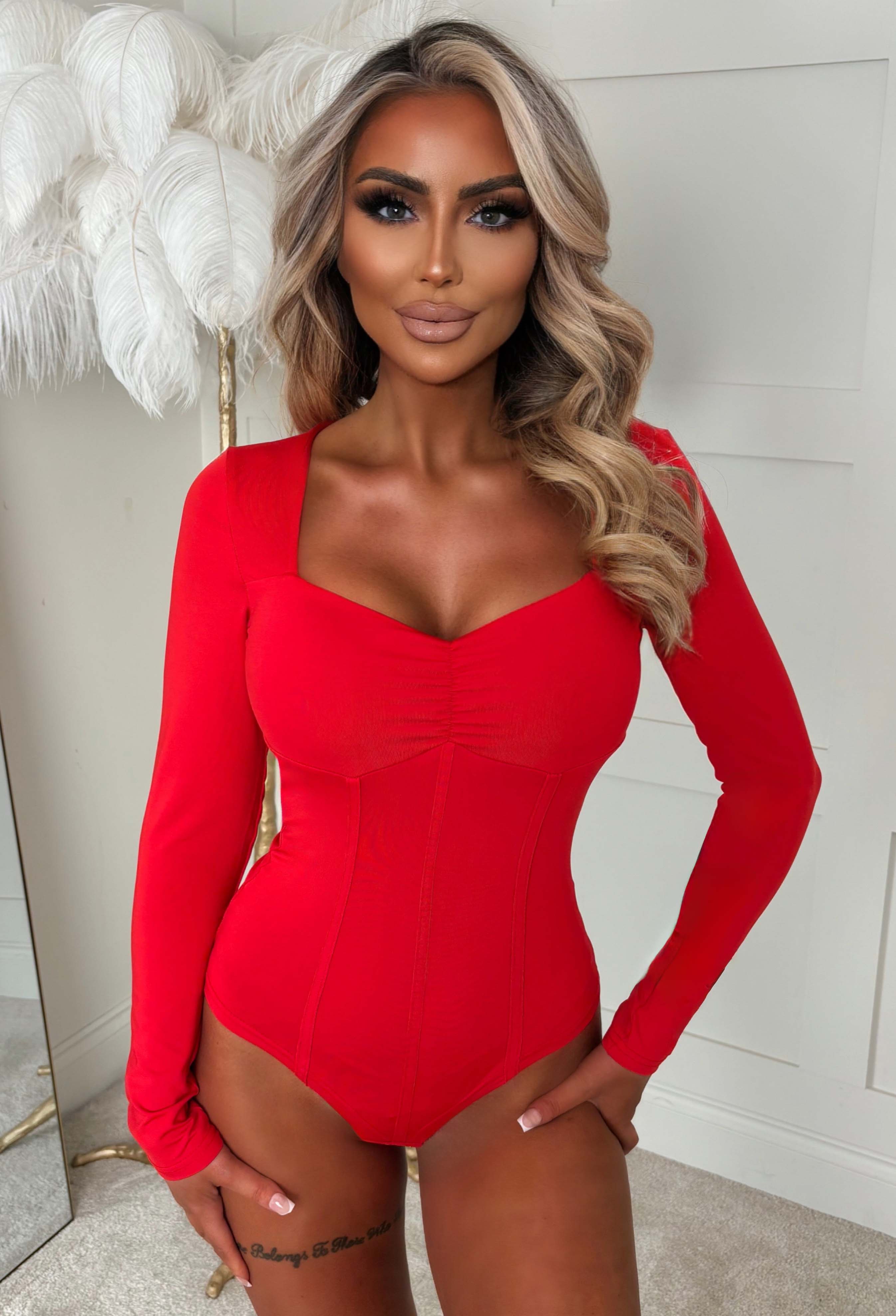 Luxe Armour Red Sweetheart Corset Style Bodysuit