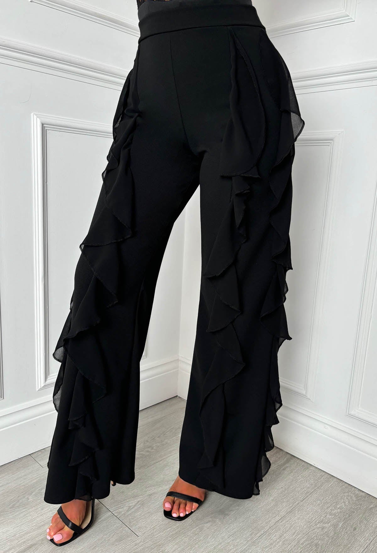 Luxe Divine Black Ruffle Stretch Trousers
