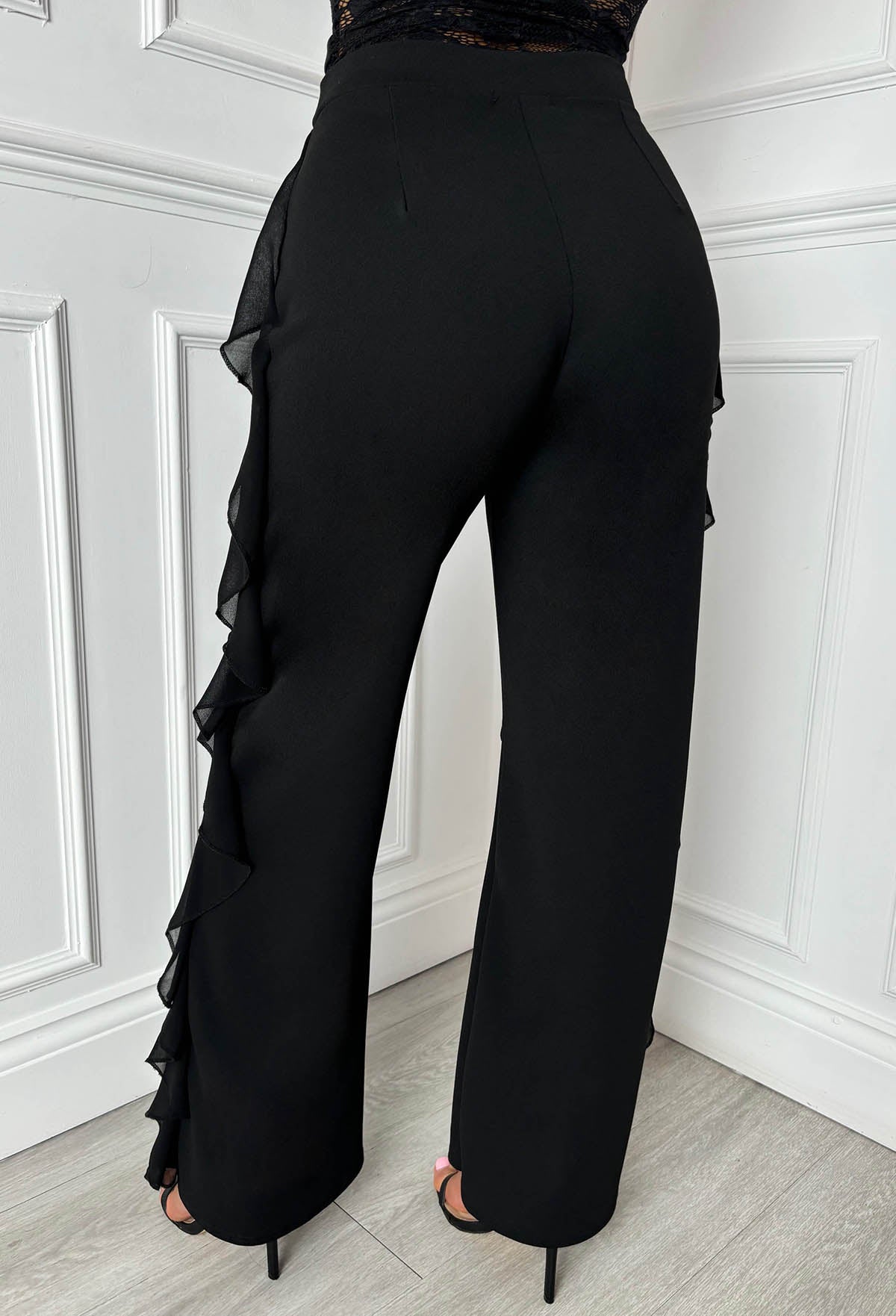 Luxe Divine Black Ruffle Stretch Trousers