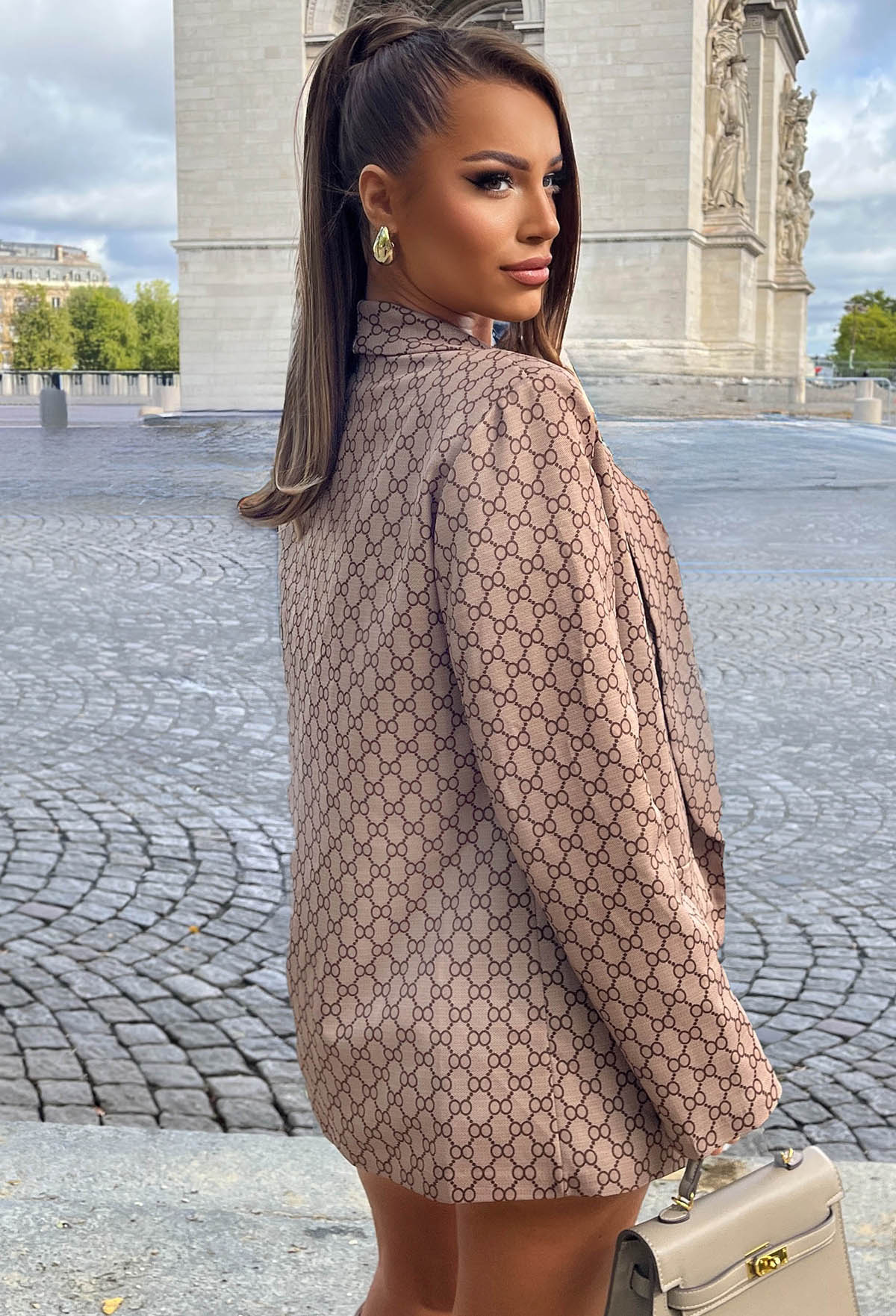 Luxe Energy Camel Monogram Printed Blazer