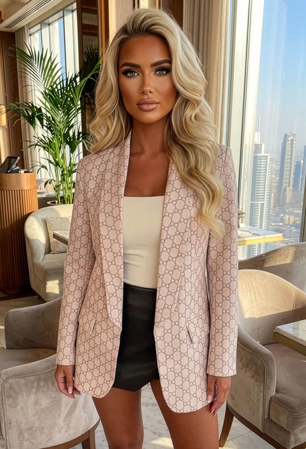 Luxe Energy Cream Monogram Printed Blazer