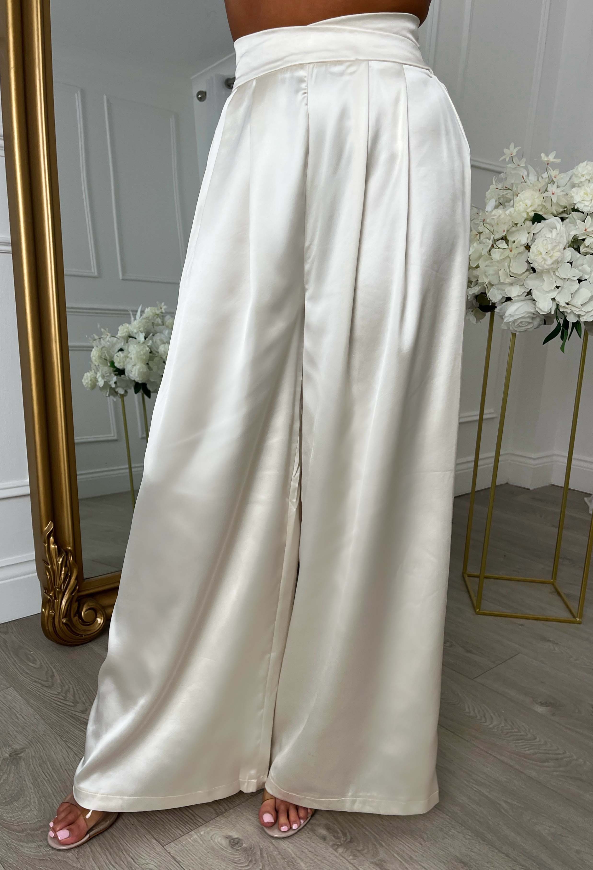 Luxe & Loud Champagne Stretch Satin Straight Leg Trousers
