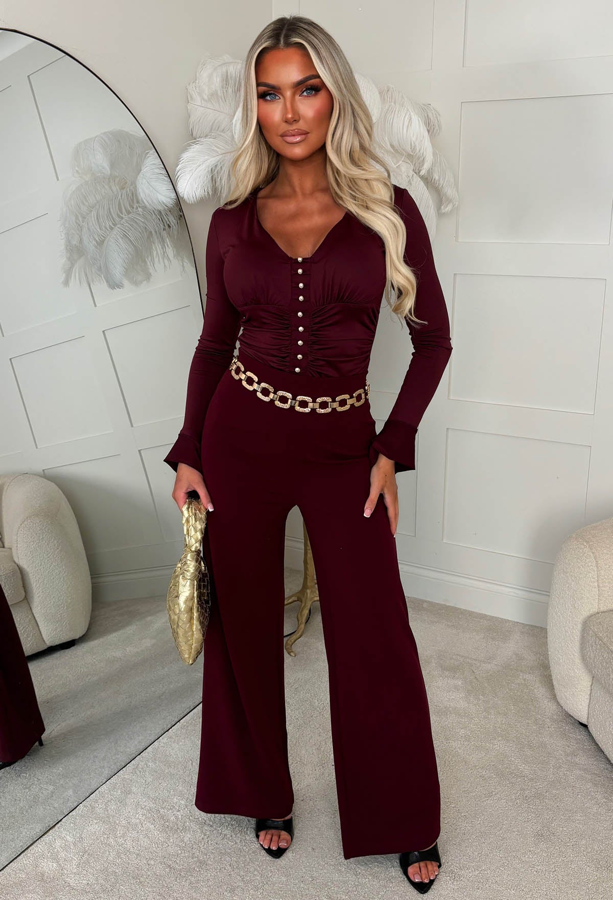 Luxe Lure Burgundy Ruched Stretch Bodysuit