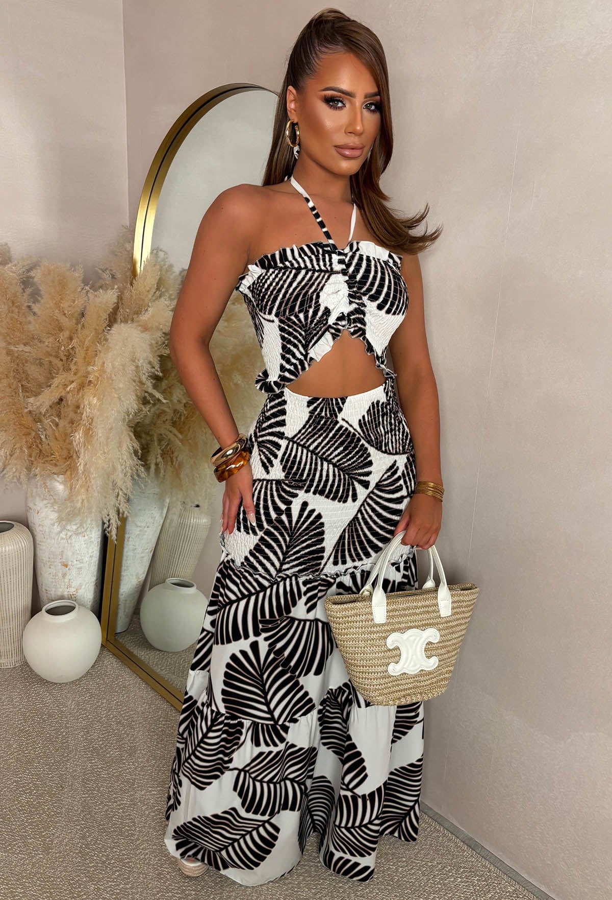 Margarita Muse Black Shirred Cut Out Maxi Dress