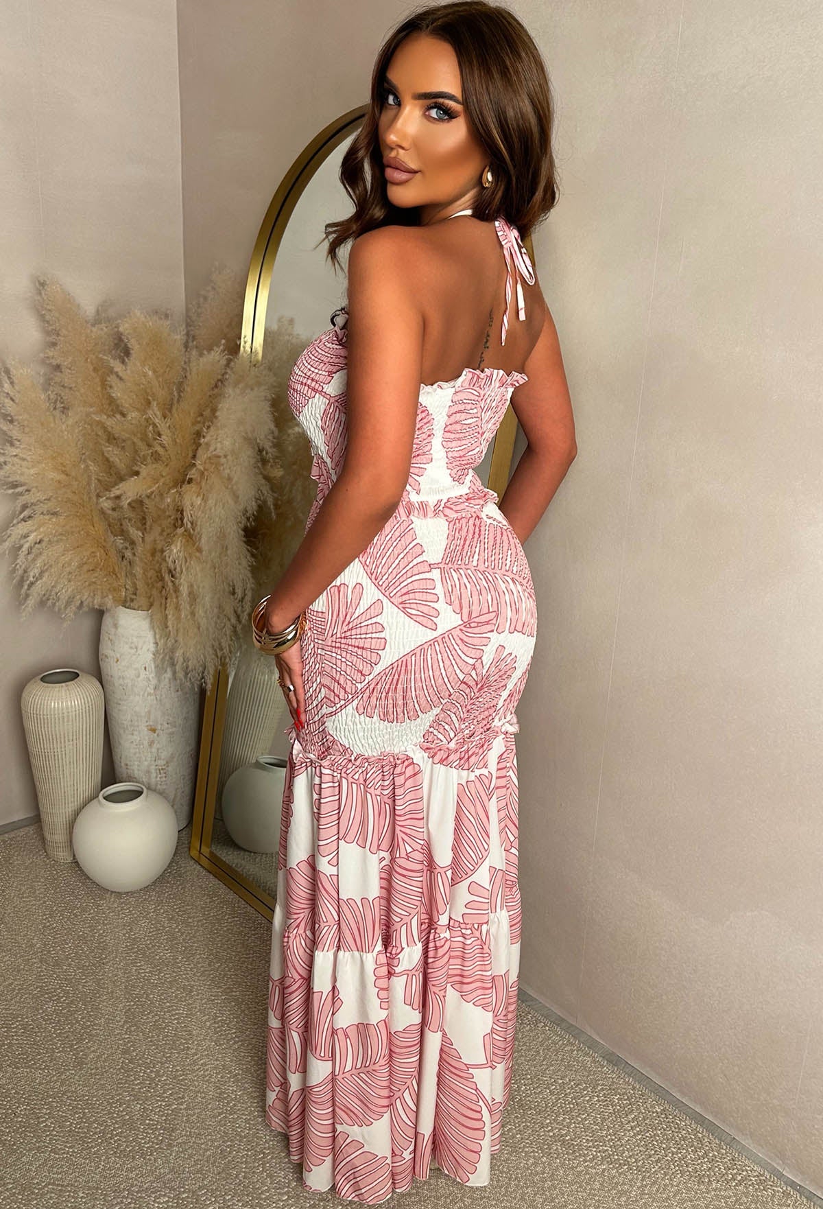 Margarita Muse Pink Shirred Cut Out Maxi Dress