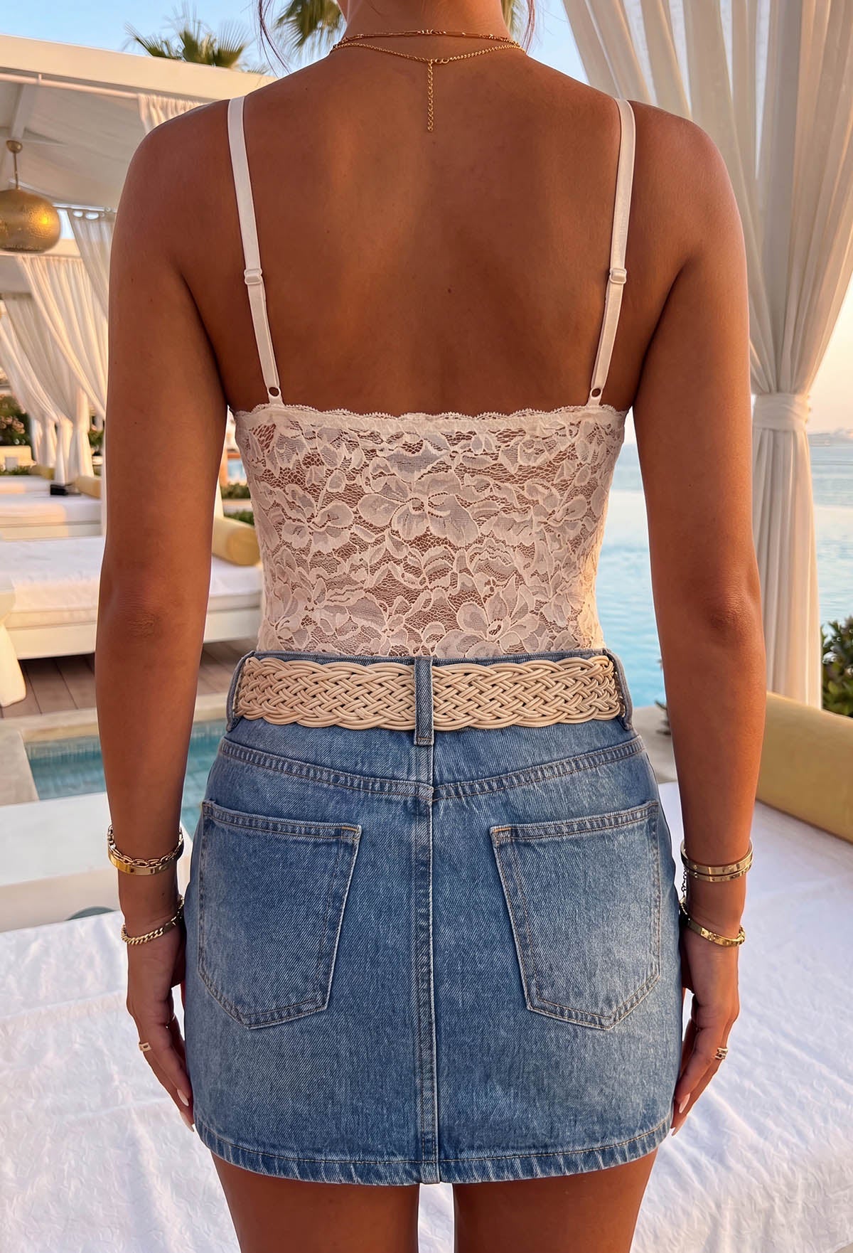 Mariella Cream Woven Buckle Belt