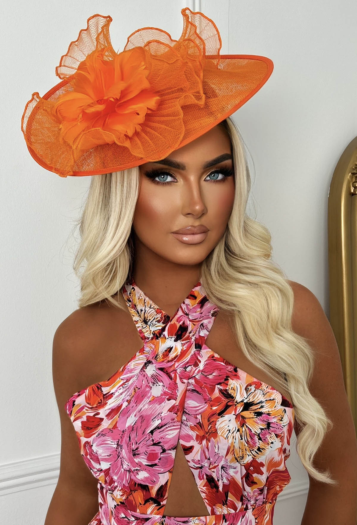 Material Girl Orange Floral Detail Fascinator