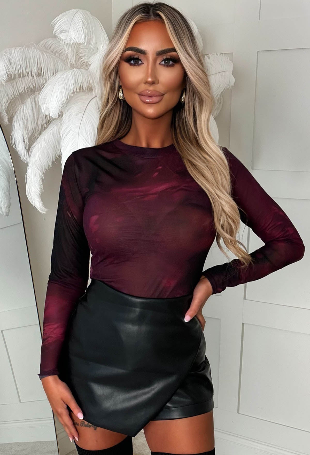 Mesh With Me Pink Mesh Printed Bodysuit