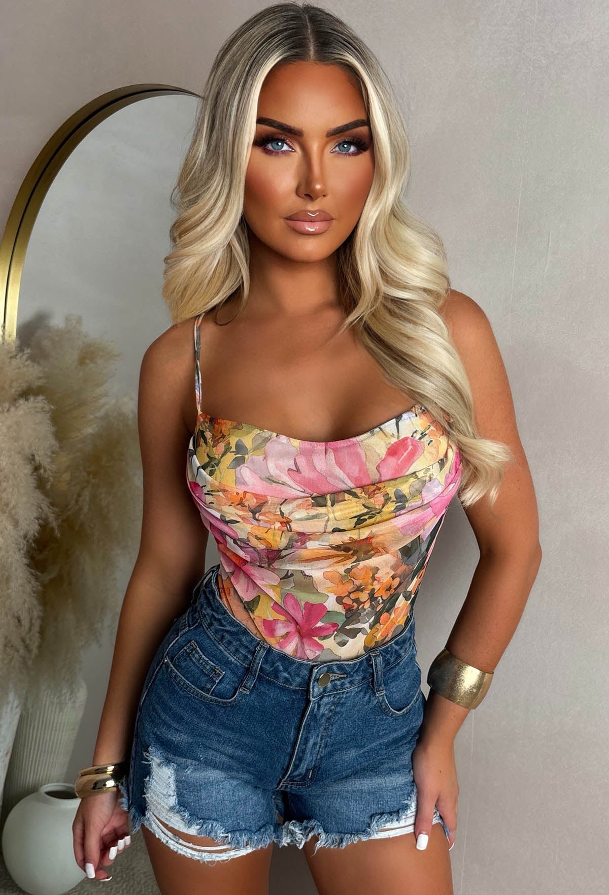 Meshy Affair Multi Floral Print Mesh Bodysuit