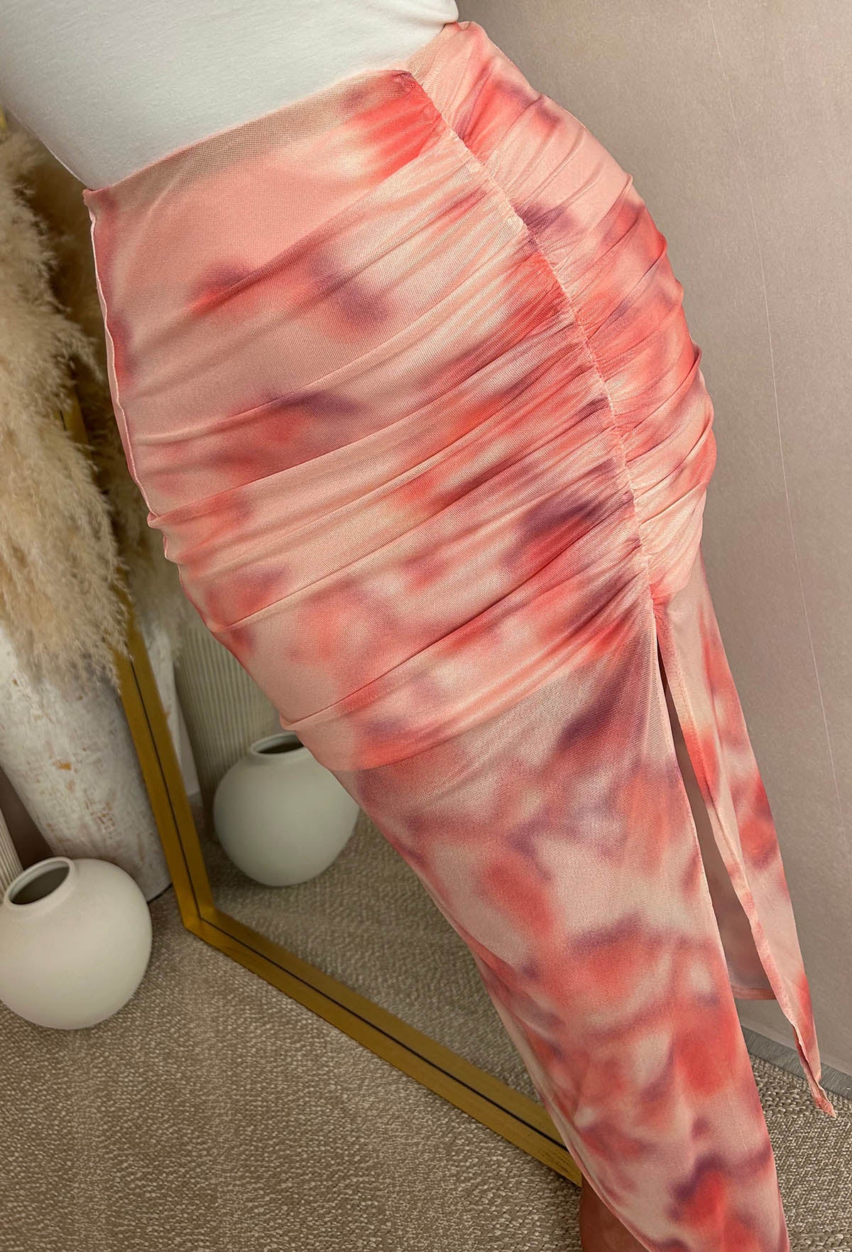 Miami Heat Pink Ruched Mesh Side Slit Skirt