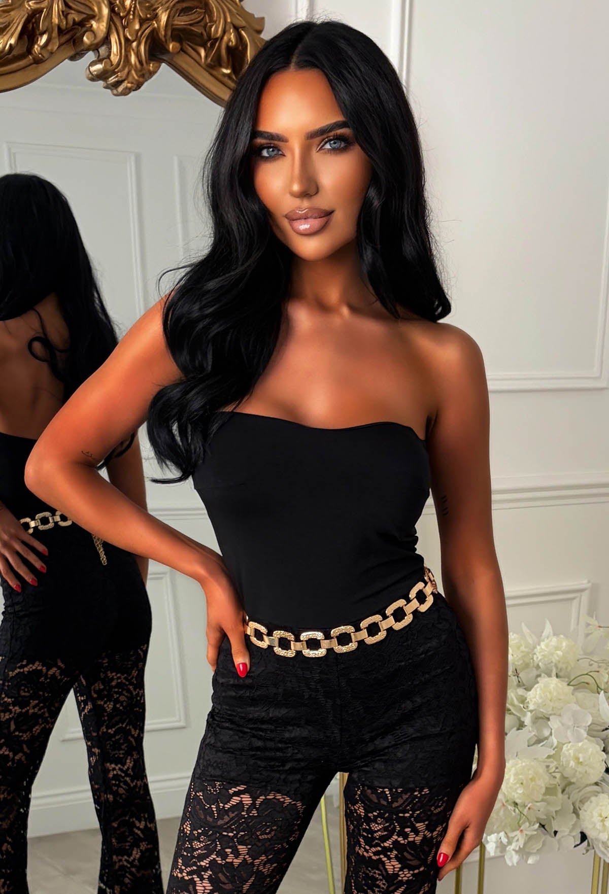 Midnight Aura Black Bandeau Lace Jumpsuit