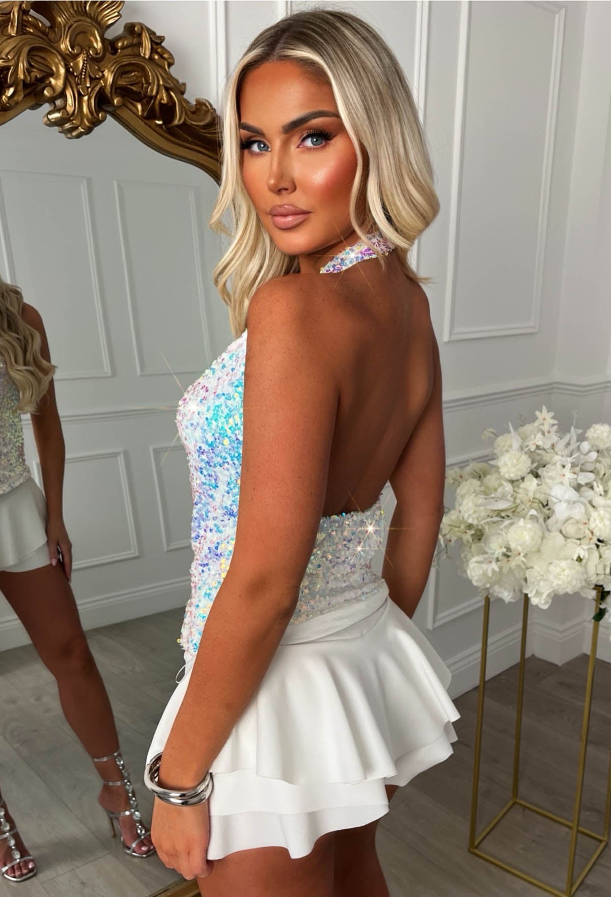 Midnight Drape Multi Sequin Cowl Neck Top