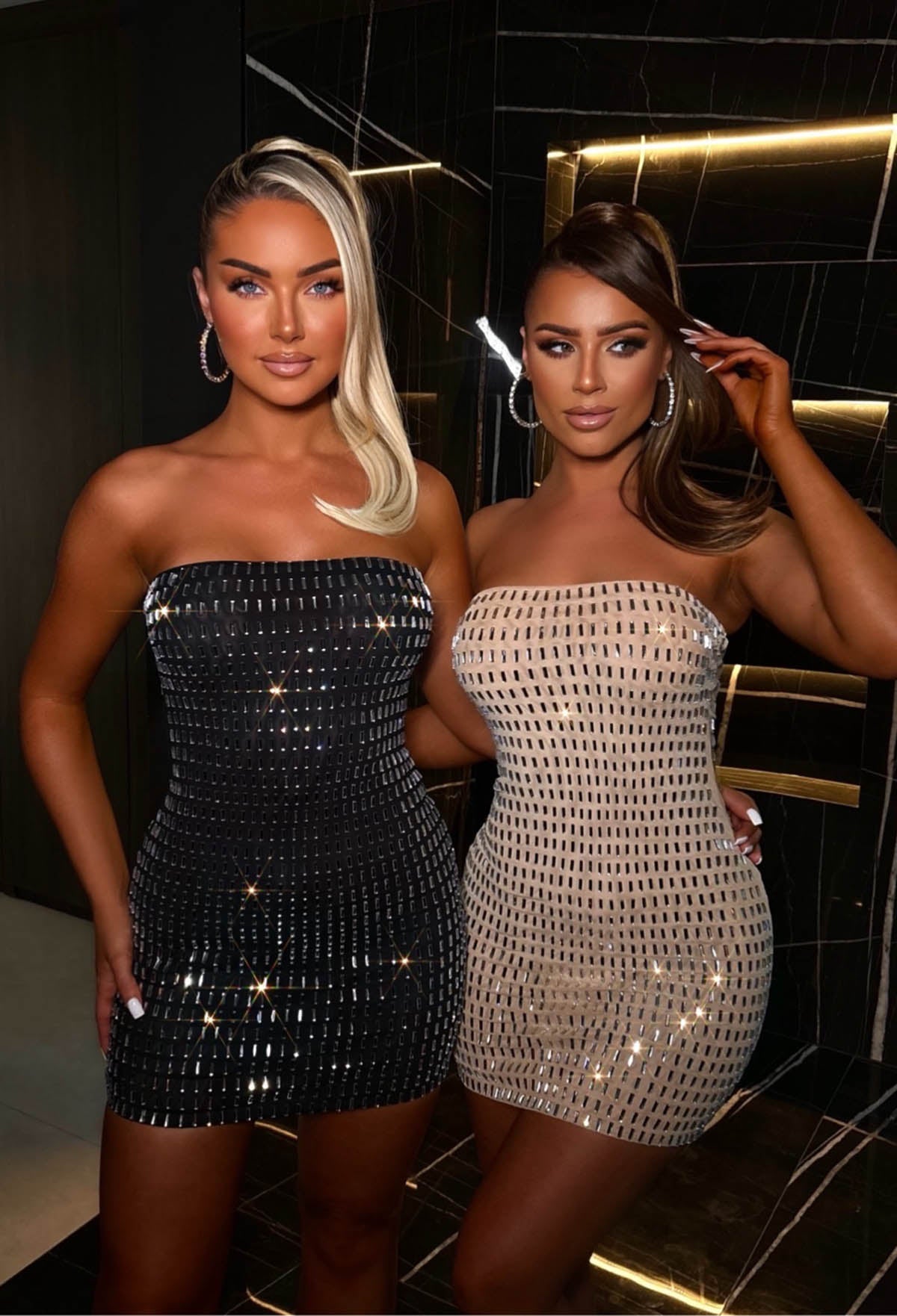 Midnight Mirage Beige Mirror Fix Bandeau Dress