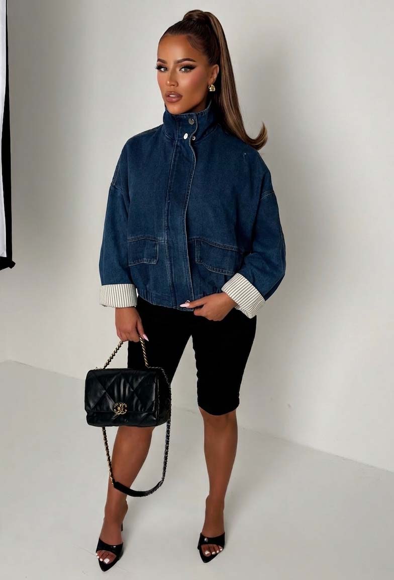 Millie Mid Blue Funnel Denim Jacket