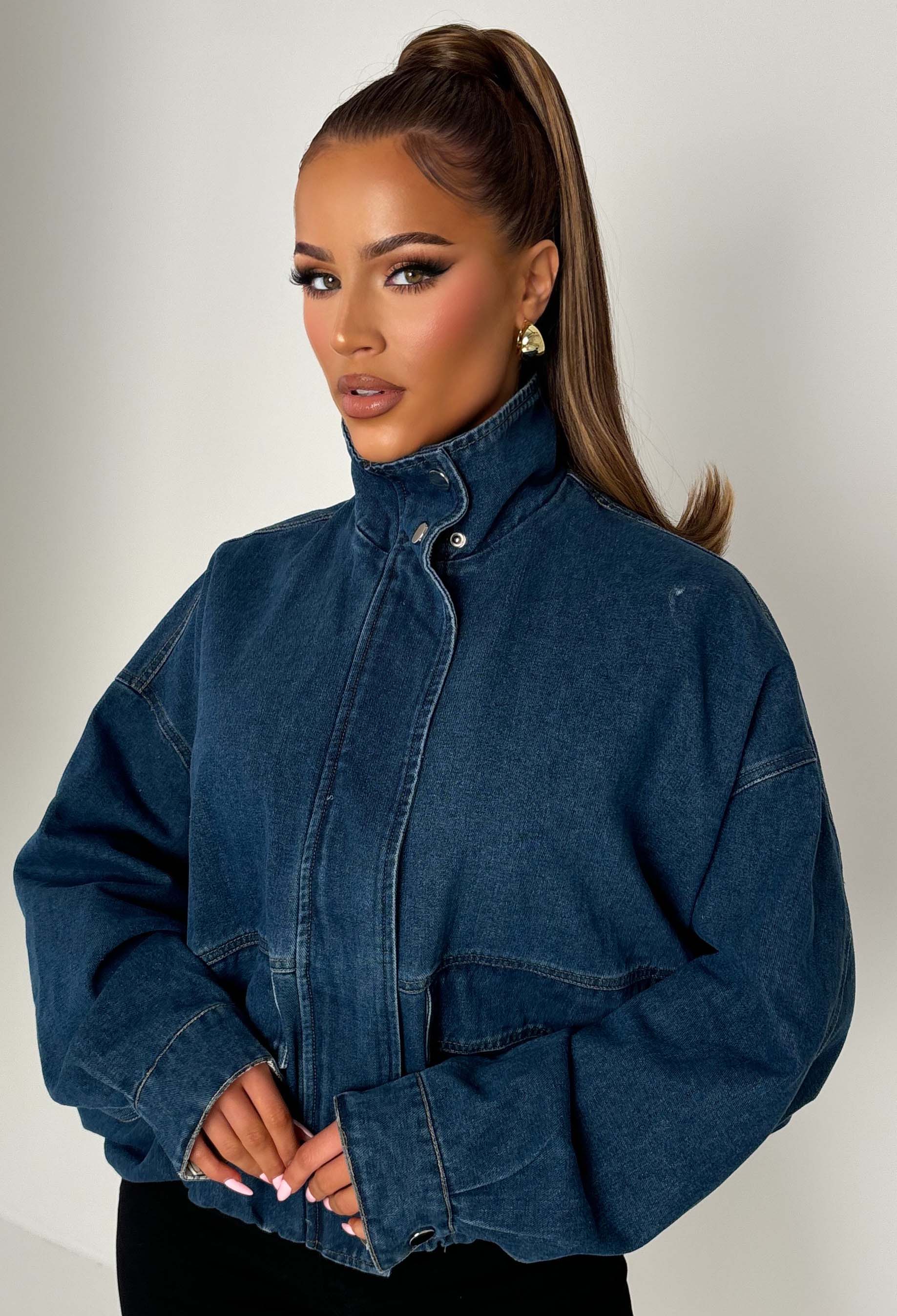 Millie Mid Blue Funnel Denim Jacket