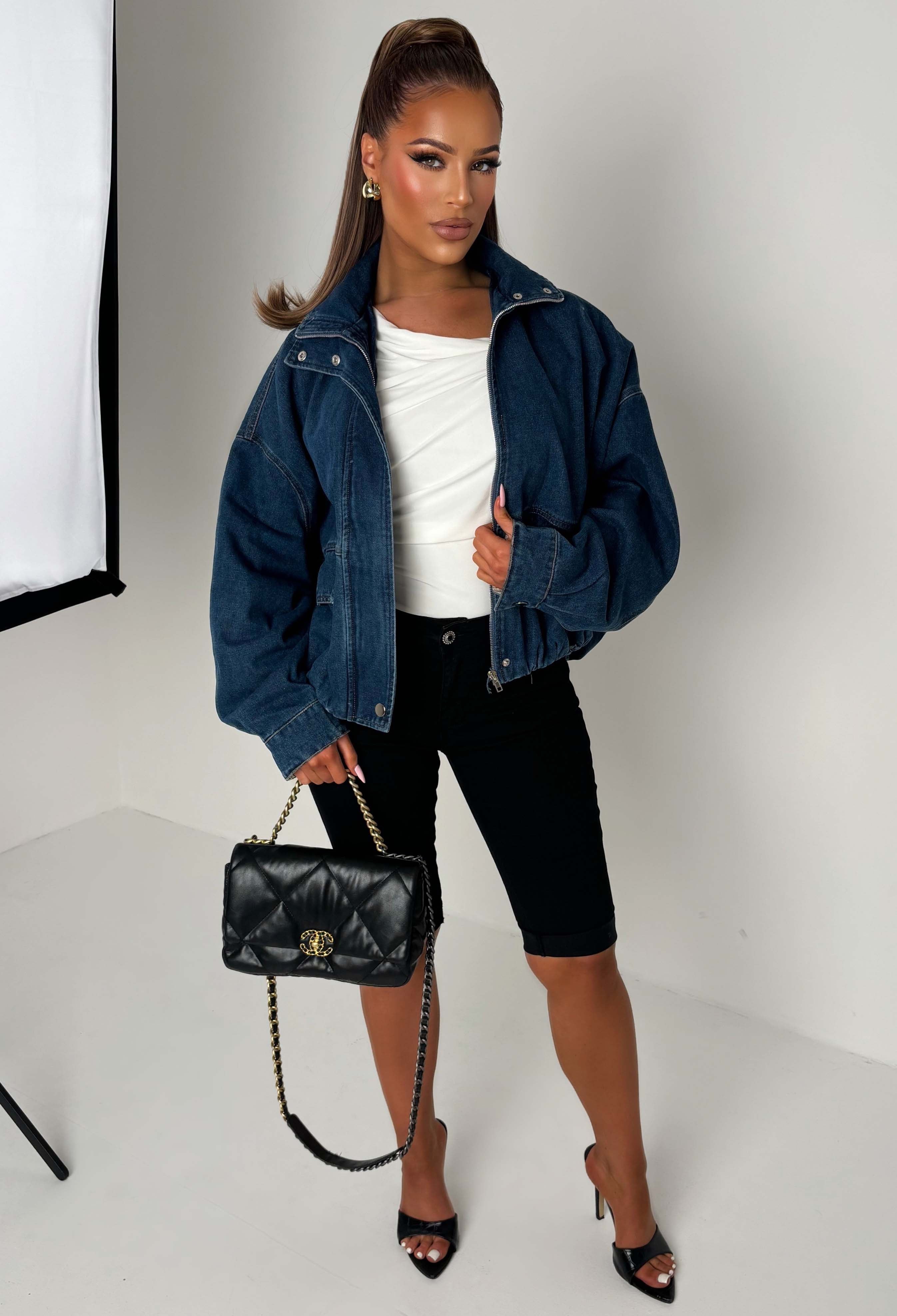 Millie Mid Blue Funnel Denim Jacket