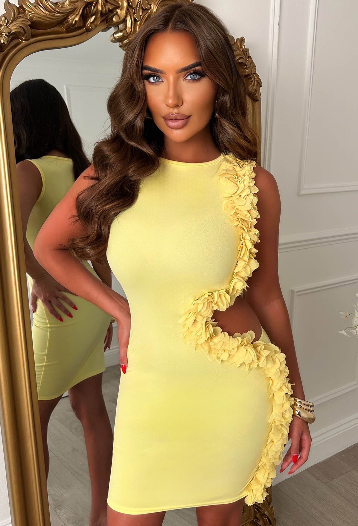 Mini Minx Lemon Ruffle Detail Side Cut Out Mini Dress