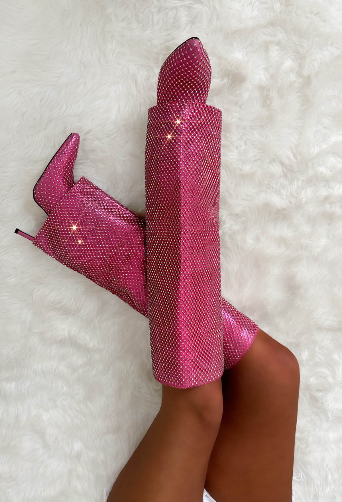 Miss Independent Pink Diamante Shark Heeled Boots