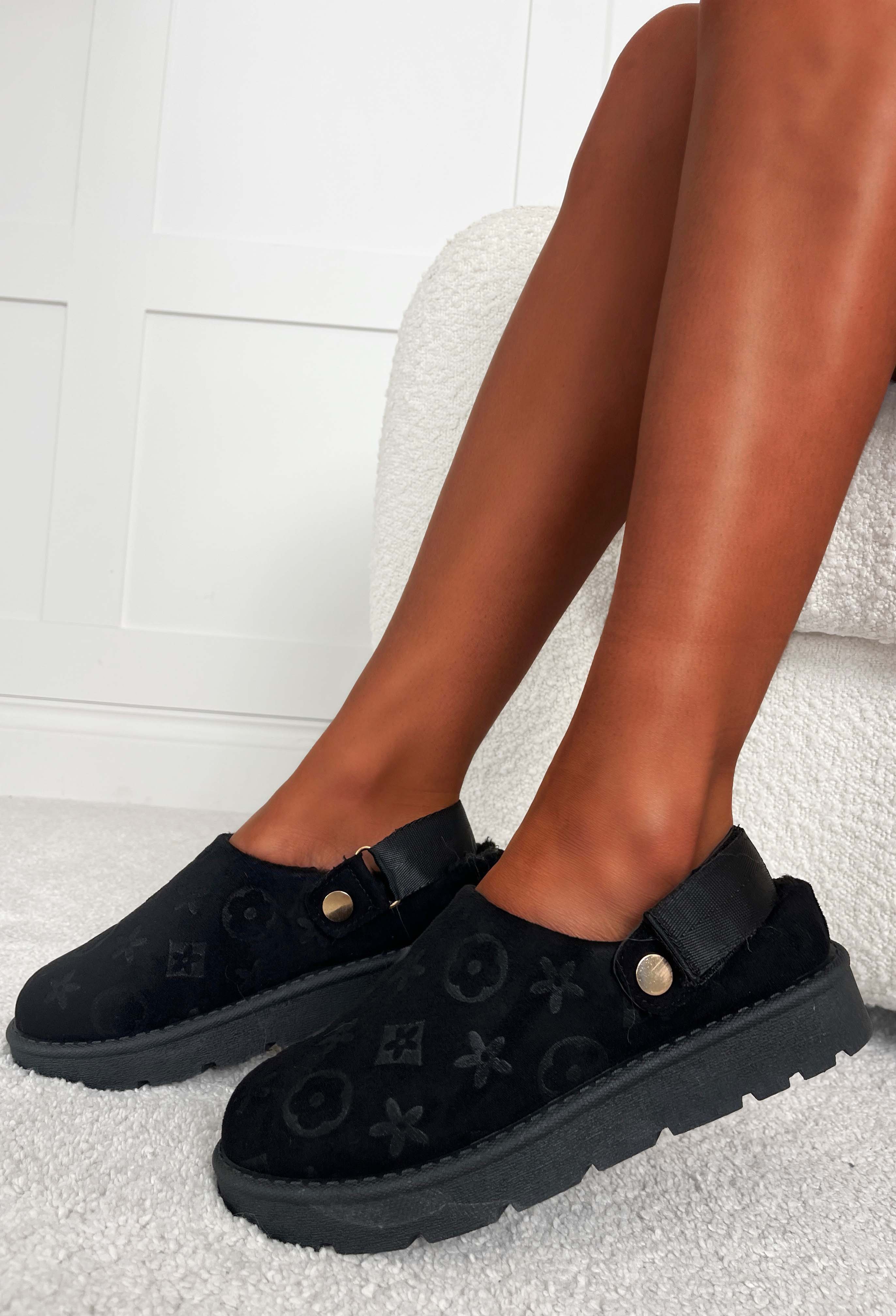 Monogram Maiden Black Sling Back Borg Lined Shoes