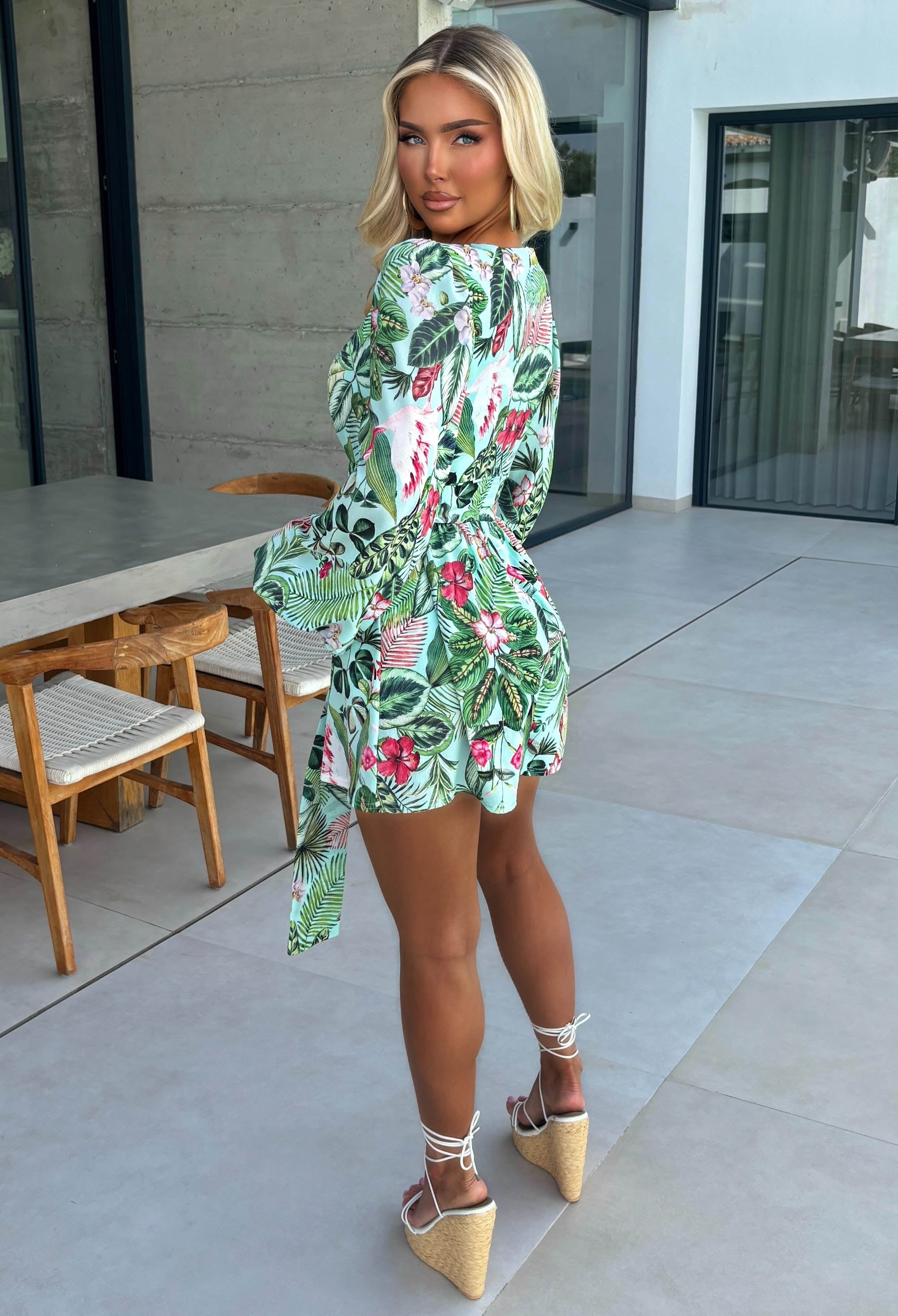 Monte Carlo Multi Printed Long Sleeve Wrap Playsuit